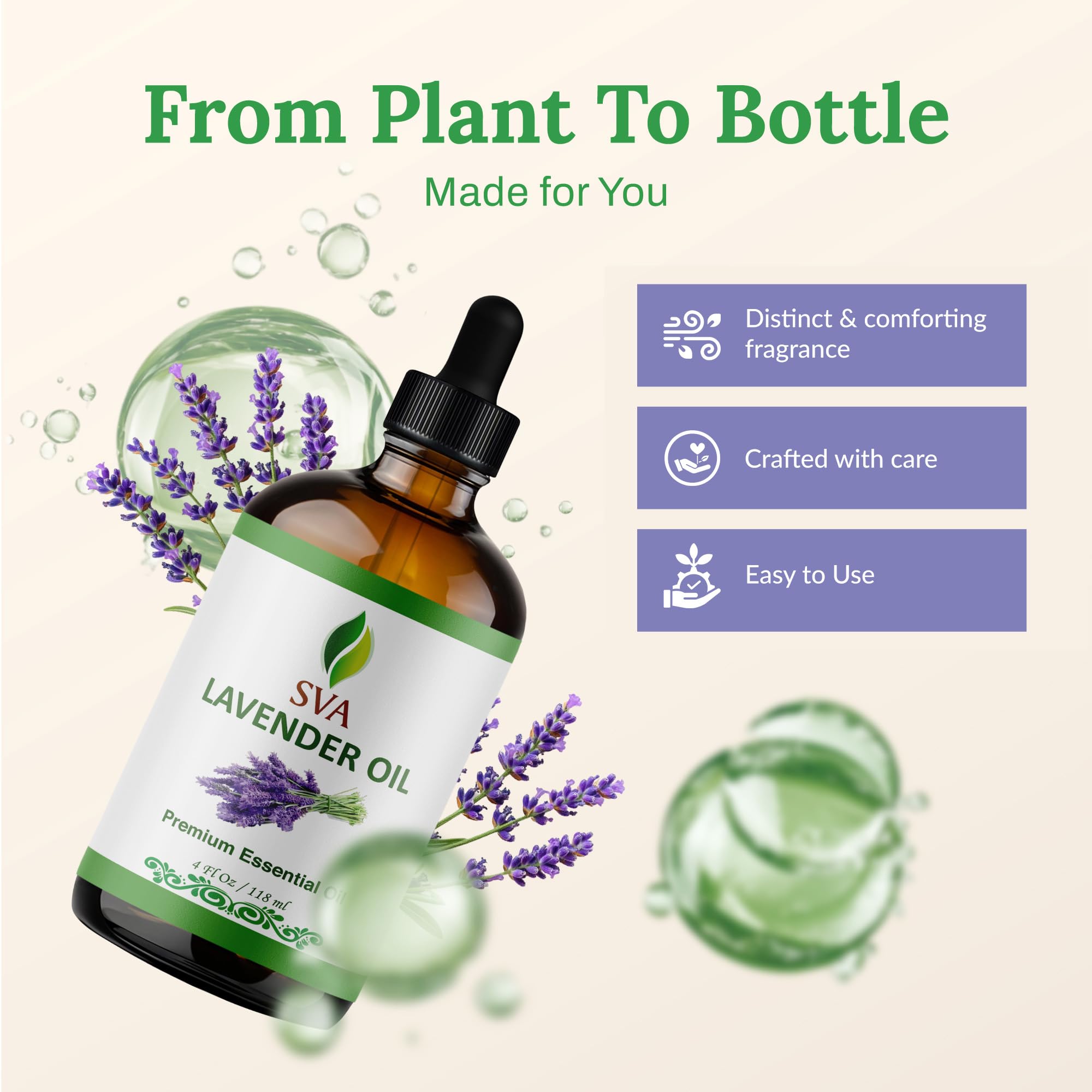 SVA ORGANICS Aceite esencial de lavanda 100% natural, aceite aromático de grado terapéutico, 4 Fl Oz con cuentagotas, aceites de aromaterapia naturales 4 Fl Oz (paquete de 1)