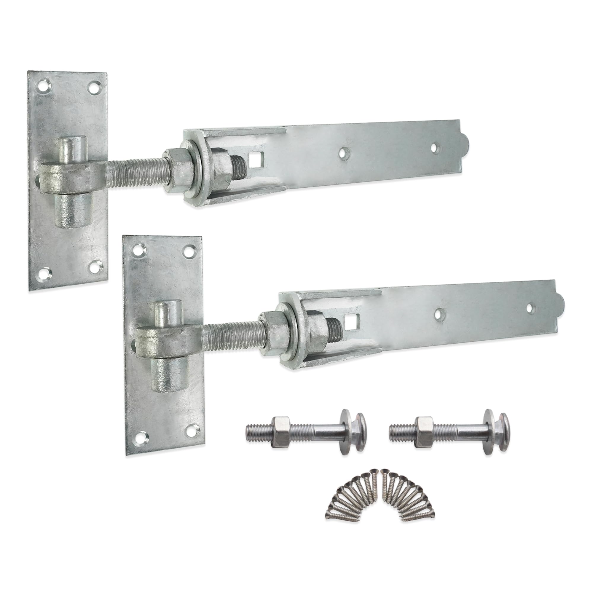 Adjustable Hook and Band Hinges for Field or Garden Gates 8"/10"/12"/18"/24" Black/Zinc Supplied in Pairs with All The fixings (12 Inch, Galvanised) — image 1