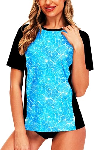 Miniatura 4 de AOBUTE Camiseta de natación de manga corta para mujer con estampado floral tropical UPF 50