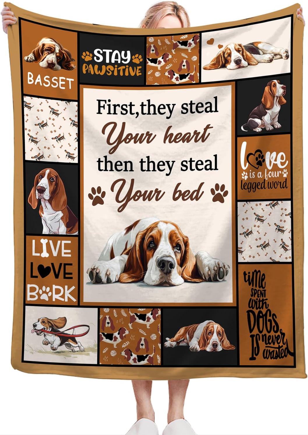 Basset Hound Blanket Ultra Soft Cozy Cute Dog Throw Blanket Fleece Fuzzy Plush Bedding Blanket Basset Hound Lovers Gifts for Women Girls Adults Couch Sofa 50"x40" - Image 3
