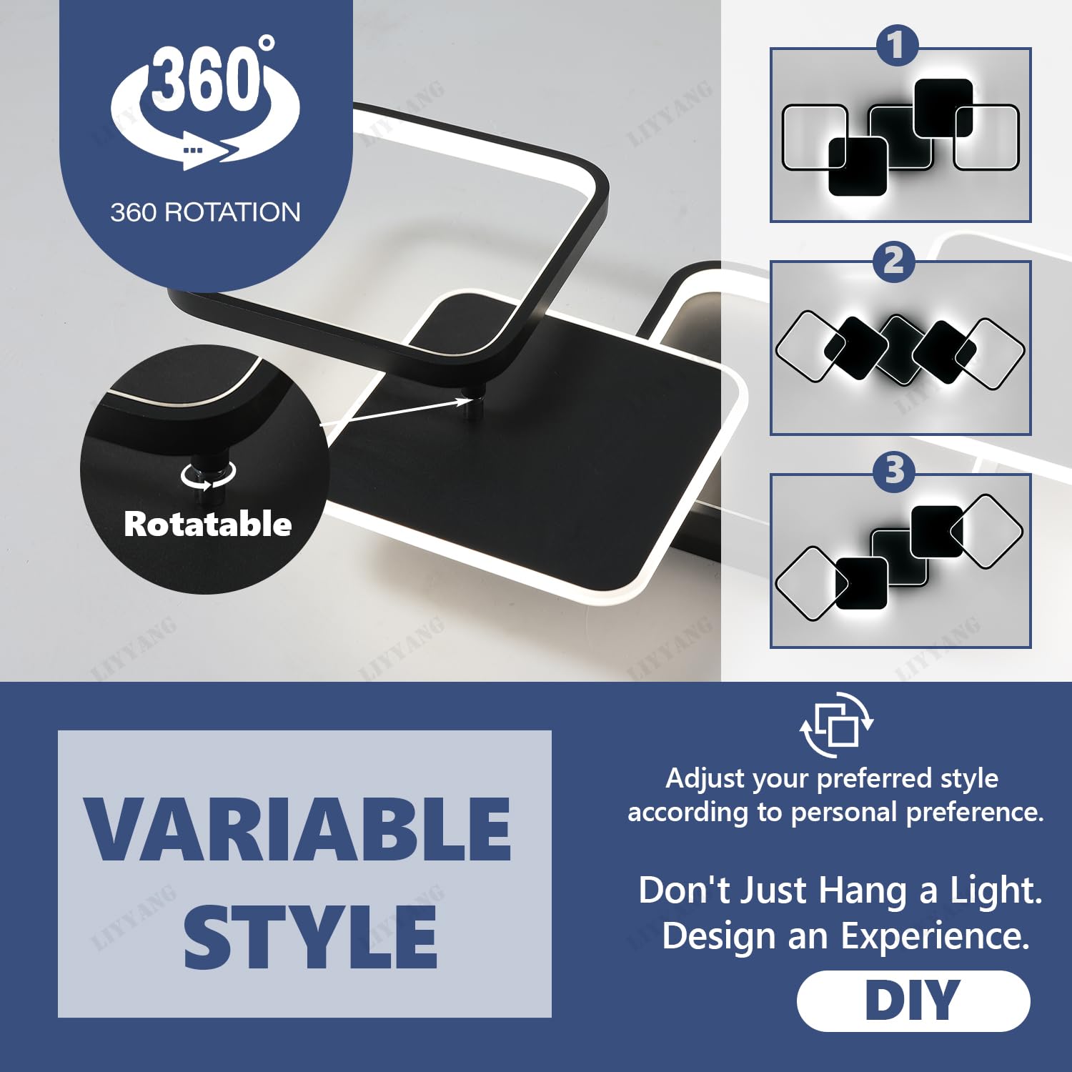 Kreative LED Deckenleuchte Dimmbar Deckenlampe Wohnzimmer Schlafzimmerbeleuchtung Mit Fernbedienung APP Decke Licht Moderne Variable Form Deckenbeleuchtung für Esszimmer Küche Büro (Schwarz, Quadrat)