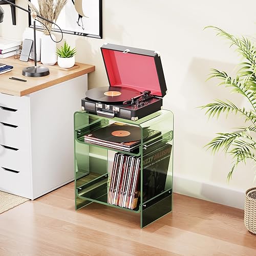 Miniatura 38 de Mesa de tocadiscos de acrílico con estante de almacenamiento, mesa auxiliar transparente (naranja, grande) Naranja,Negro -,Claro,Azul