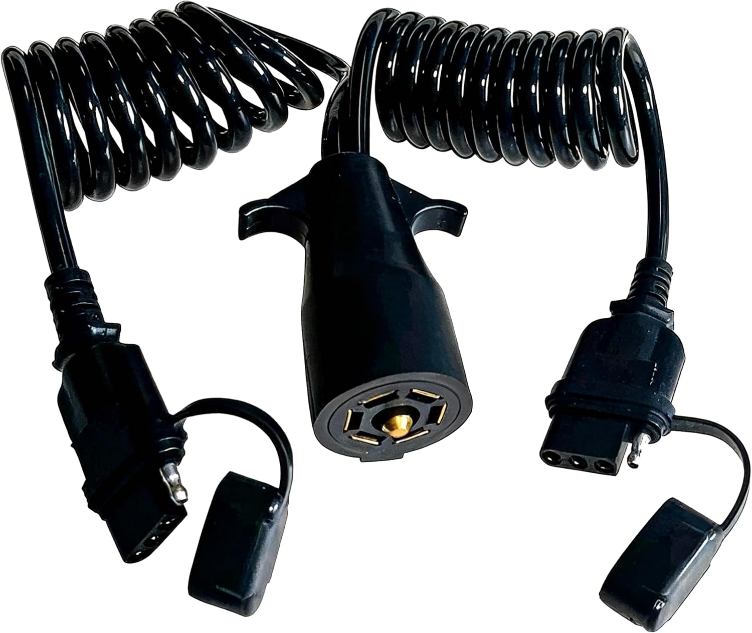 NEW SUN® 7 Way to 4 Pin Trailer Light Adapter, 7 Round to 4 Flat Plug Connector Waterproof, Wiring Harness Compatible with Ford GM Chevy Dodge Ram Toyota, Easy Installation for Trailers, RVs, Boats