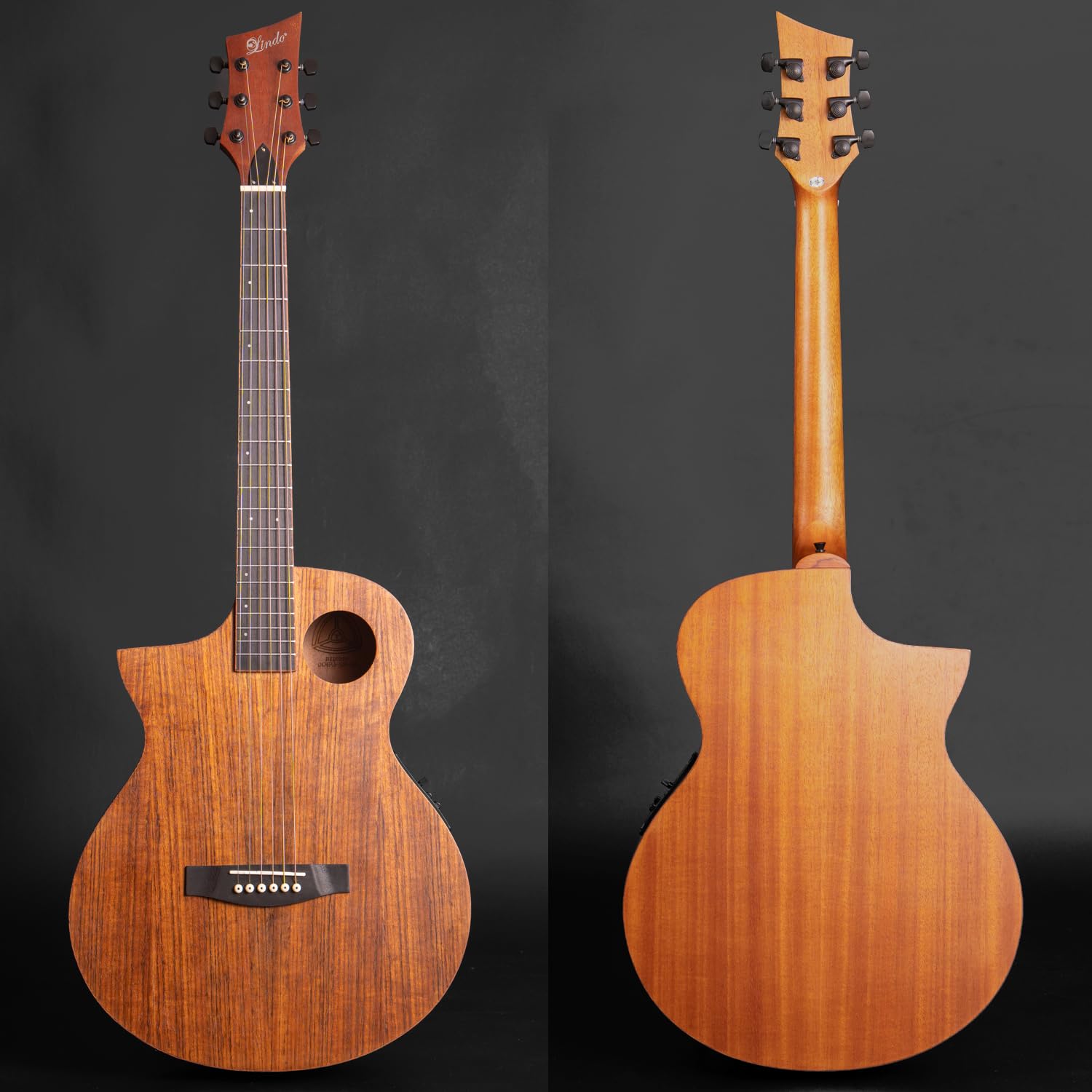Lindo Chitarra elettroacustica Neptune SE V2 per mancini in noce nero con preamplificatore e custodia imbottita
