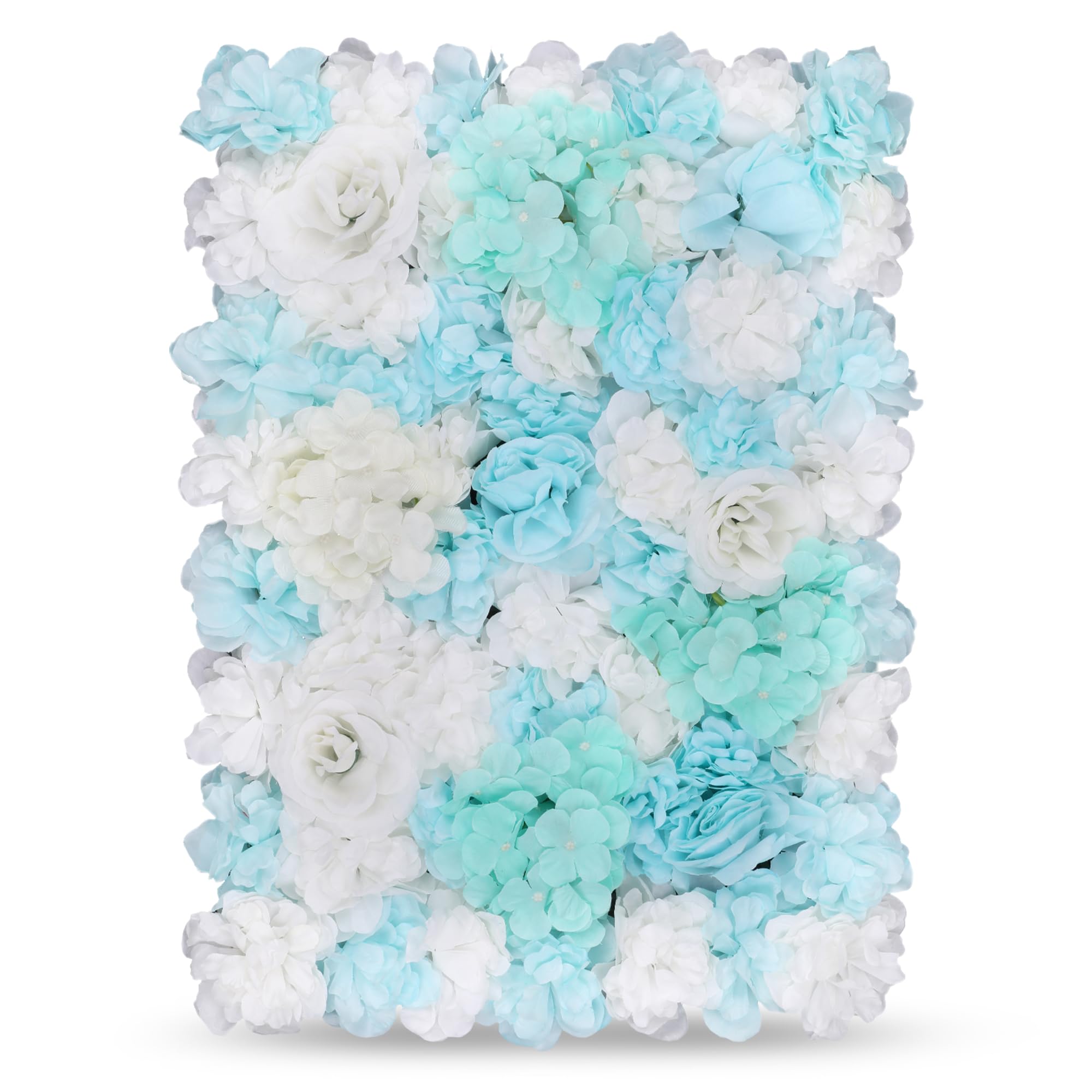 WedDecor 12pcs Artificial Flowers Panels Wall Décor Artificial Silk Flowers Romantic Floral Backdrop Wall Hedge Home Decoration Wedding Party Photo Background, Blue With White, 60 x 40cm
