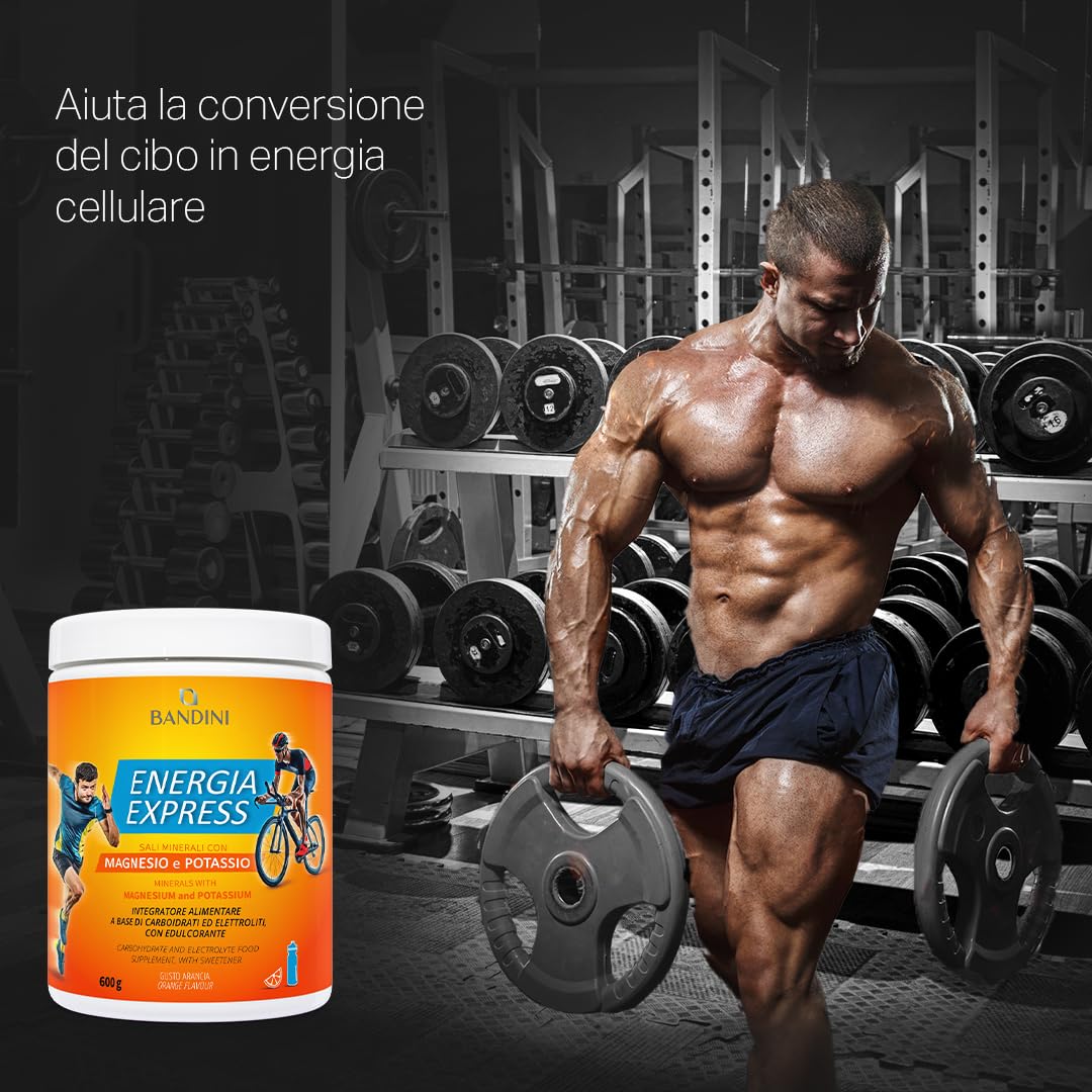 Bandini® Energia Express (MAGNESIO E POTASSIO) 600g Polvere, Sostiene l'organismo con i Sali Minerali, Integratore Alimentare a base di Carboidrati ed Elettroliti con Zuccheri, Palestra ed Allenamento