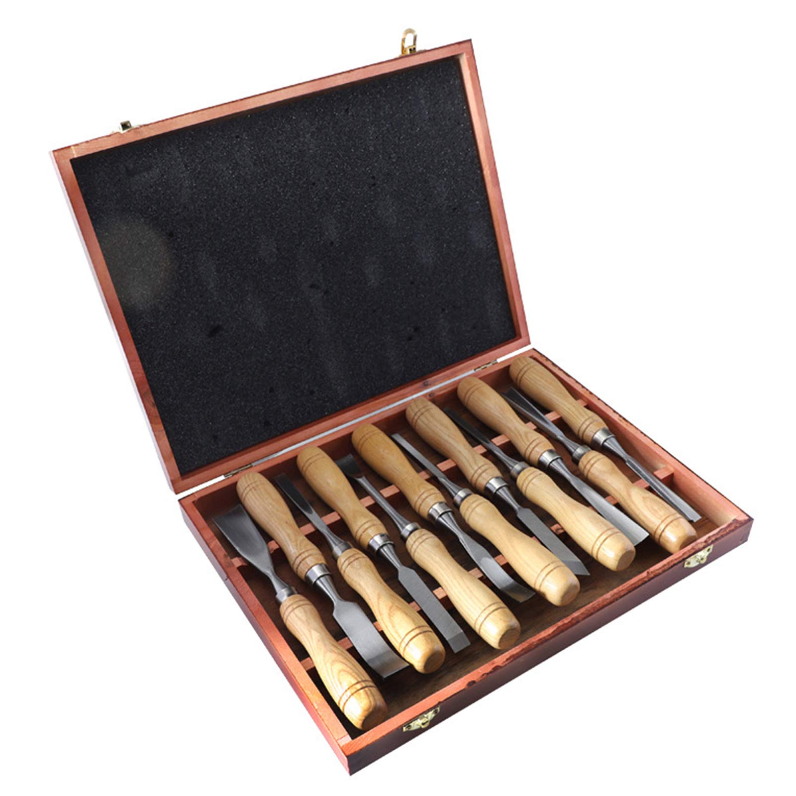 Holz Schnitzerei Handmeißel Set, 12-Tlg Profi Holz Bearbeitungs Werkzeug, Holzmeißelset Tranchiermesser Holzschnitzset Mit Holzgriffen Und Aufbewahrungskoffer