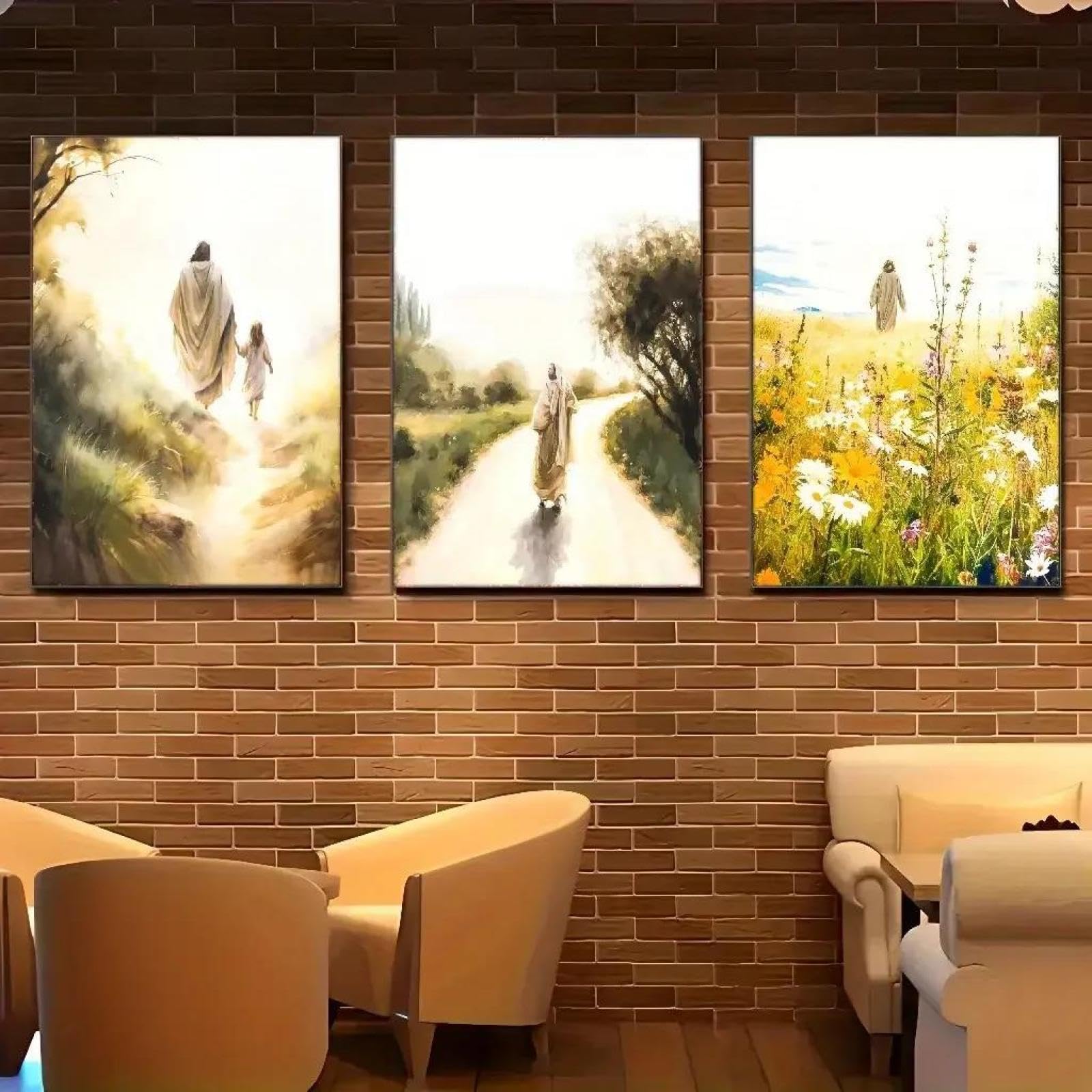 Yocheng 2D Canvas, 3pcs Art, Artistic Display Leaves, Autumn Wildflowers, Lost Sheep, Religious Art Art 21x30cmx3 No Frame