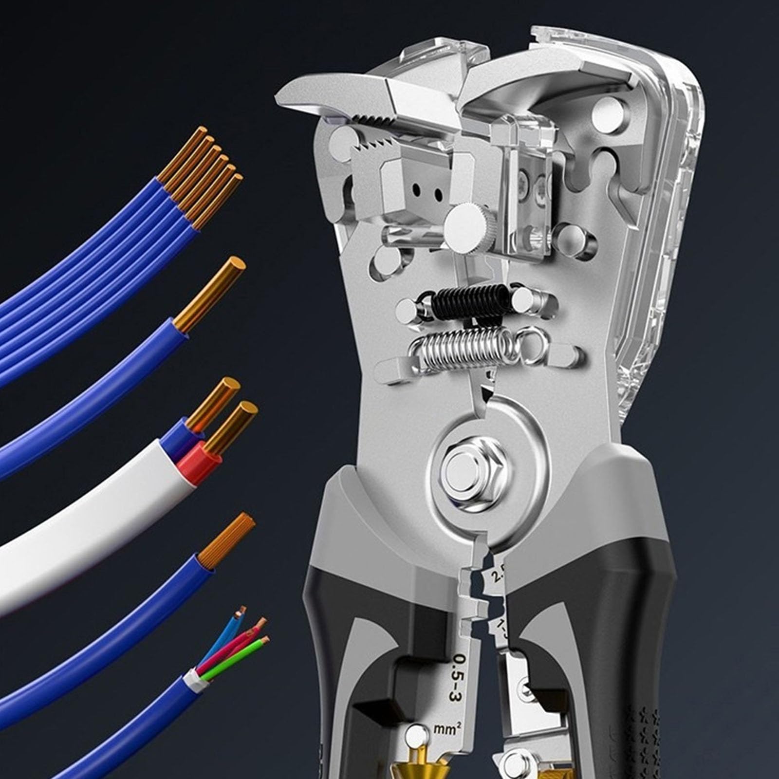 Strumento professionale per elettricista per spelare e crimpare fili 0,2-10 mm² multifunzione design regolazione taglierina filo