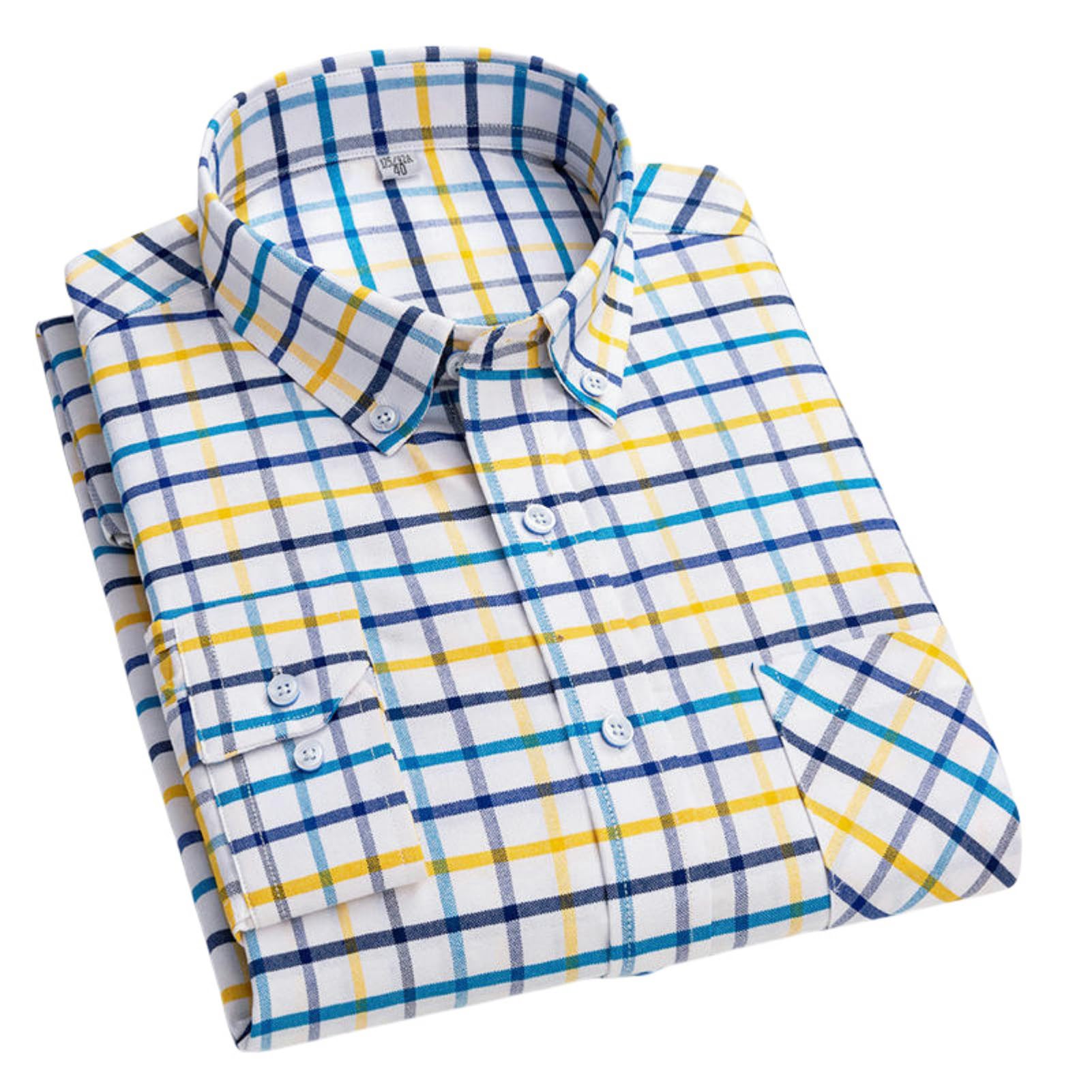 Camicia da uomo Oxford a maniche lunghe in cotone tinta unita slim fit business casual a righe scozzese camicia