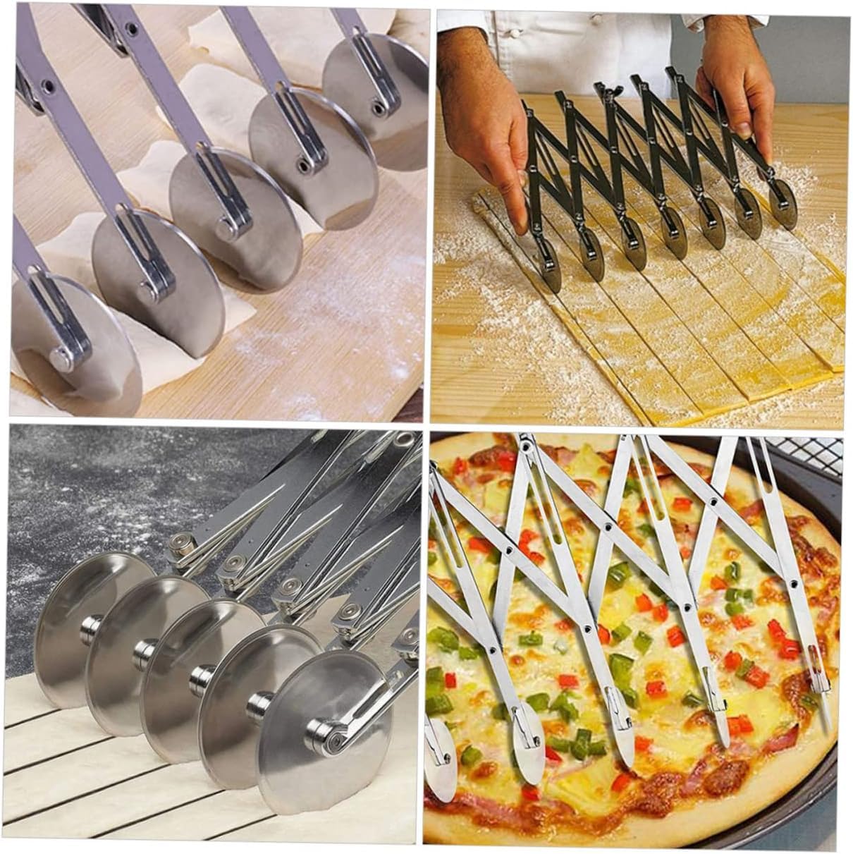5 Wheel Pizza Cutter, Stainless Pizza Slicer, Expandable Pizza Slicer Multi-Round Pastry Knife, Stainless Steel Retractable Pastry Cutter Roller Kitchen Baking Accessory for Cake Dough