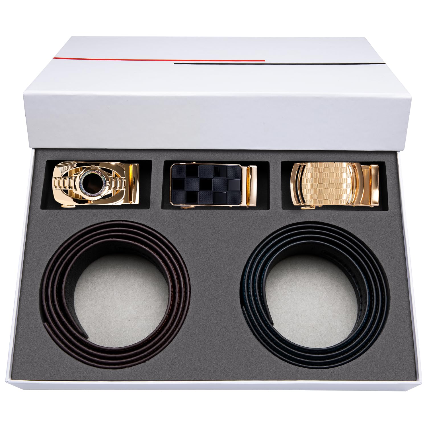Barry.Wang Gift Ratchet Belt 3 Buckles Full Grain Leather