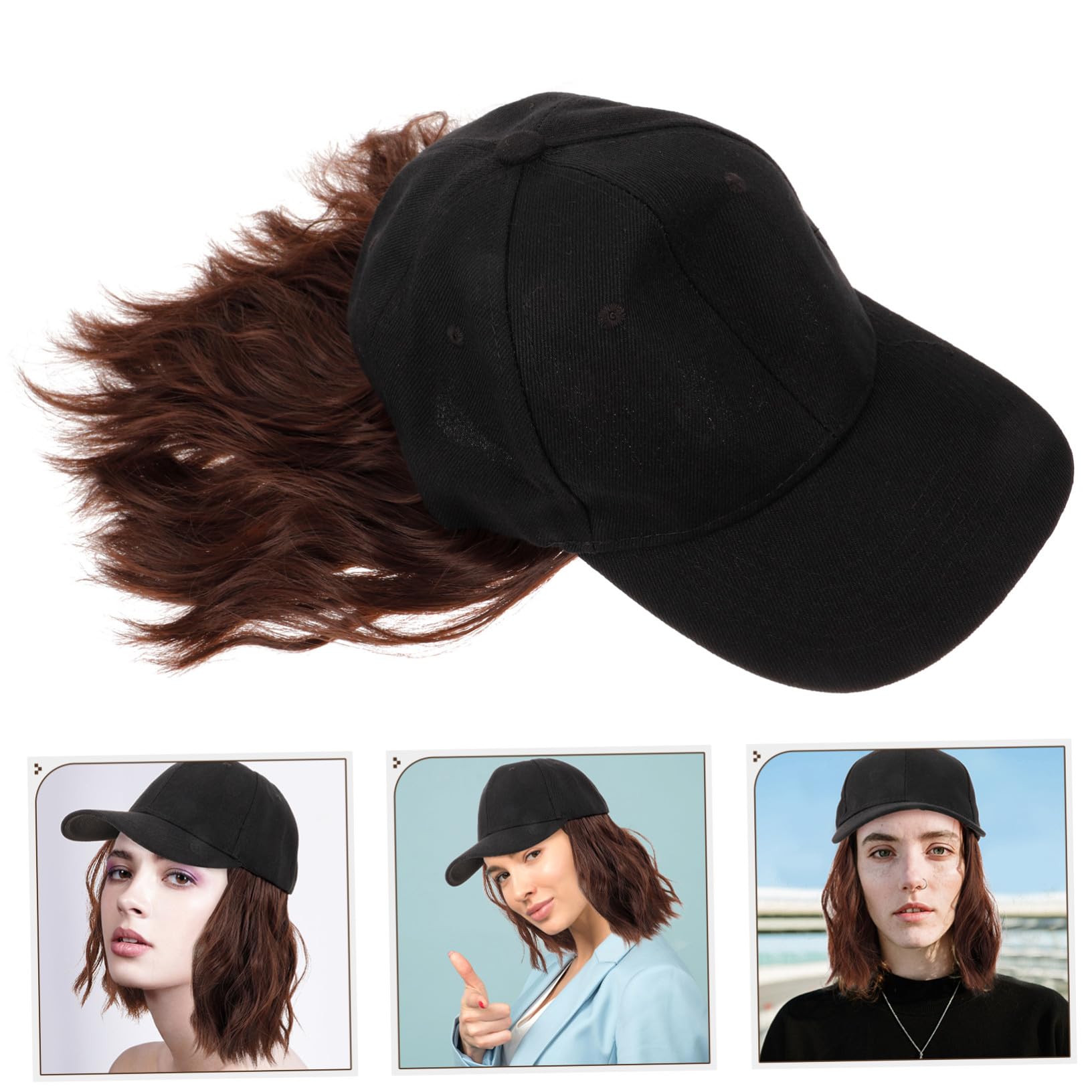 Peluca de Fibra Resistente al Calor con Gorra de Béisbol para Mujer Ligera y Cómoda Cabello Rizado Sintético para Fiestas Temáticas Deportivas