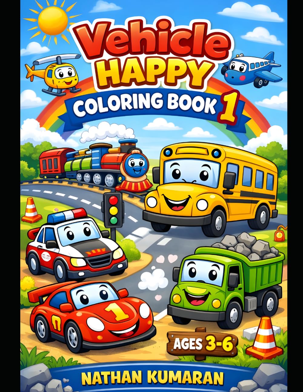 Colorful Vehicles: Vehicle Happy Coloring Book 01 for Kids Ages 3-6: Simple Coloring Pages for Toddlers and Preschoolers