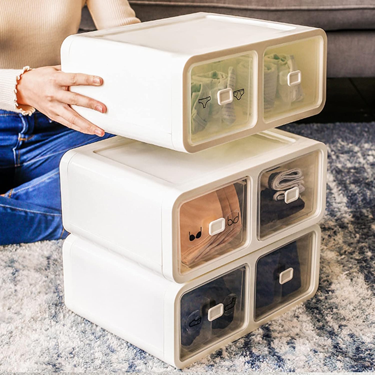 Storage Boxes Closet Organizer Washable Wardrobe Clothes Organizer Visible Foldable Drawer Separation Box PP Plastics for Home Socks Panty