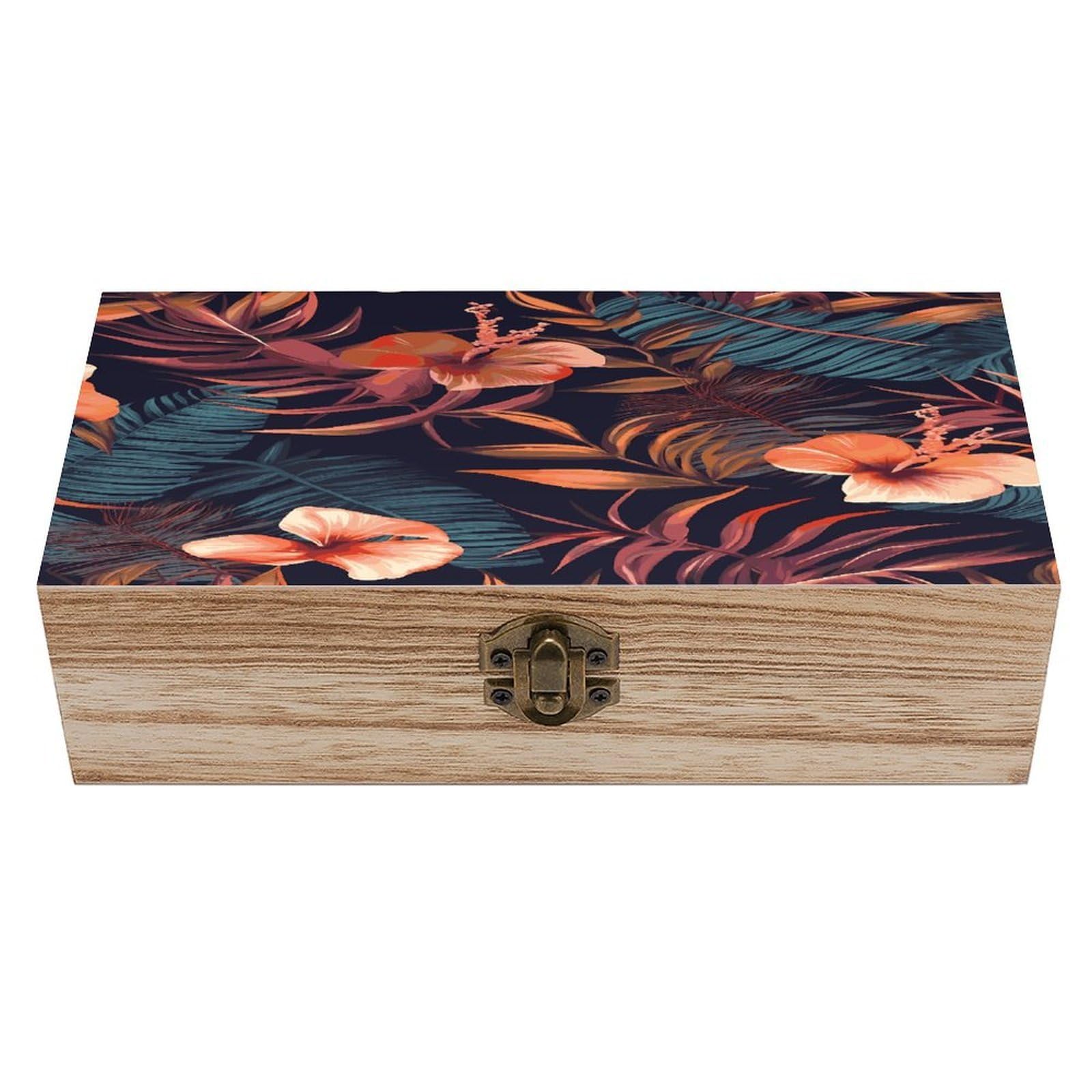 VstaDank Tropical Flower Wooden Storage Box Wooden Keepsake Box with A Hinged Lid Fashion Memory Treasure Boxes Decorative Jewelry Case for Crafts Photo Home Decor Wood Gift Box
