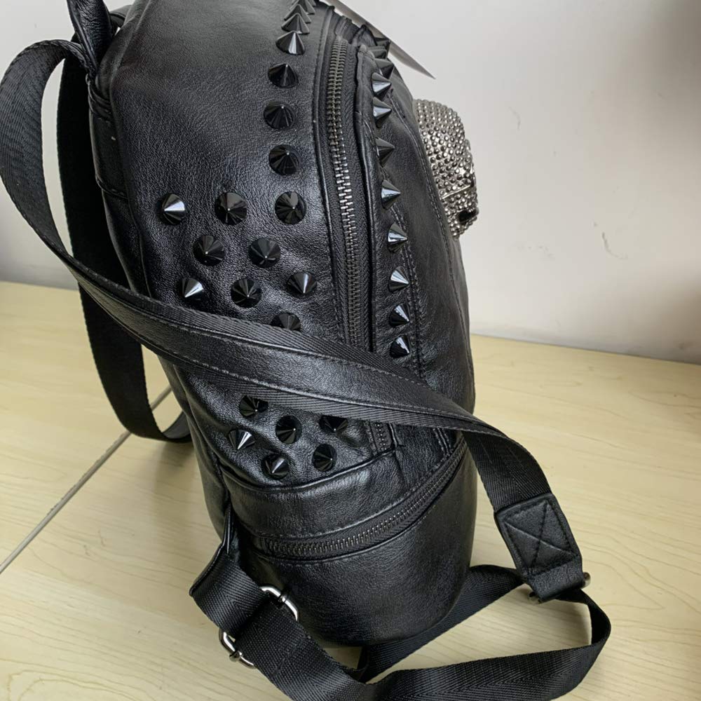 Zaino da donna con teschio, borchiato, alla moda, stile gotico, con nappe e cerniera