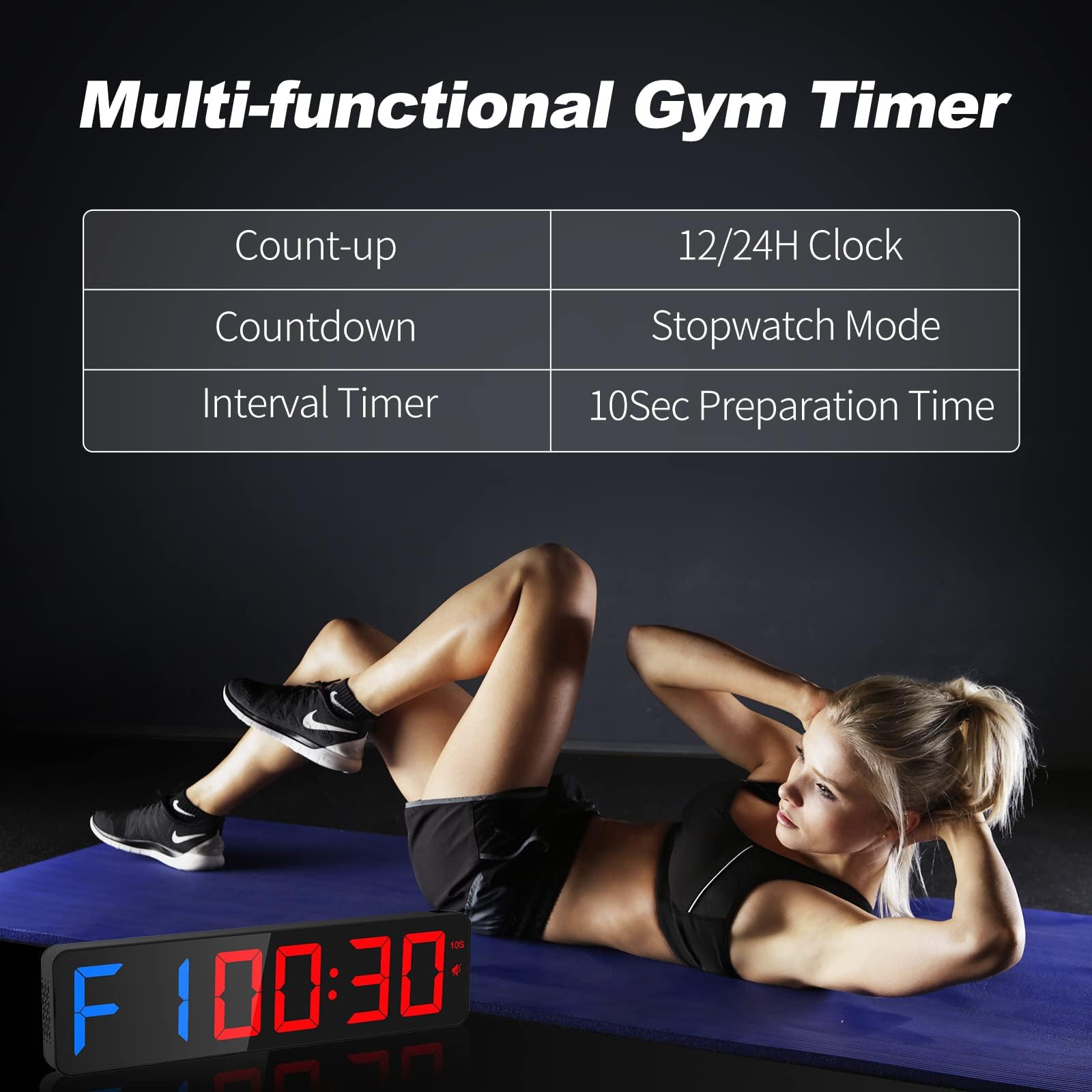 Fitness Minuteur 15'' Grand Horloge Murale Numérique à LED,Timer D'intervalle avec Chronomètre,Compte à Rebours/Haut,Volume Réglable,Télécommande,Minuteur de Sport pour Maison garages l'extérieur