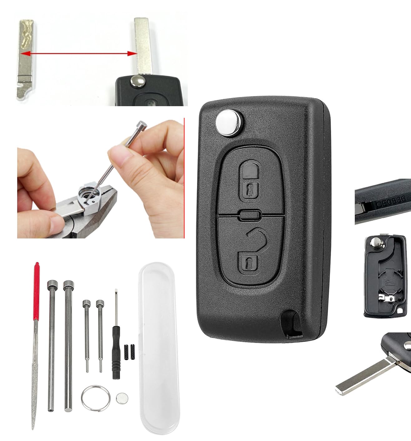 LMD Kit Coque Clé plip télécommande pour Peugeot 107 207 307 Citroen C1