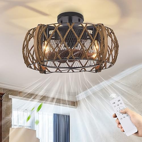 Ventilador de techo enjaulado con luces lámpara de techo de cristal de bajo perfil con control remoto lámpara de techo moderna para interiores de