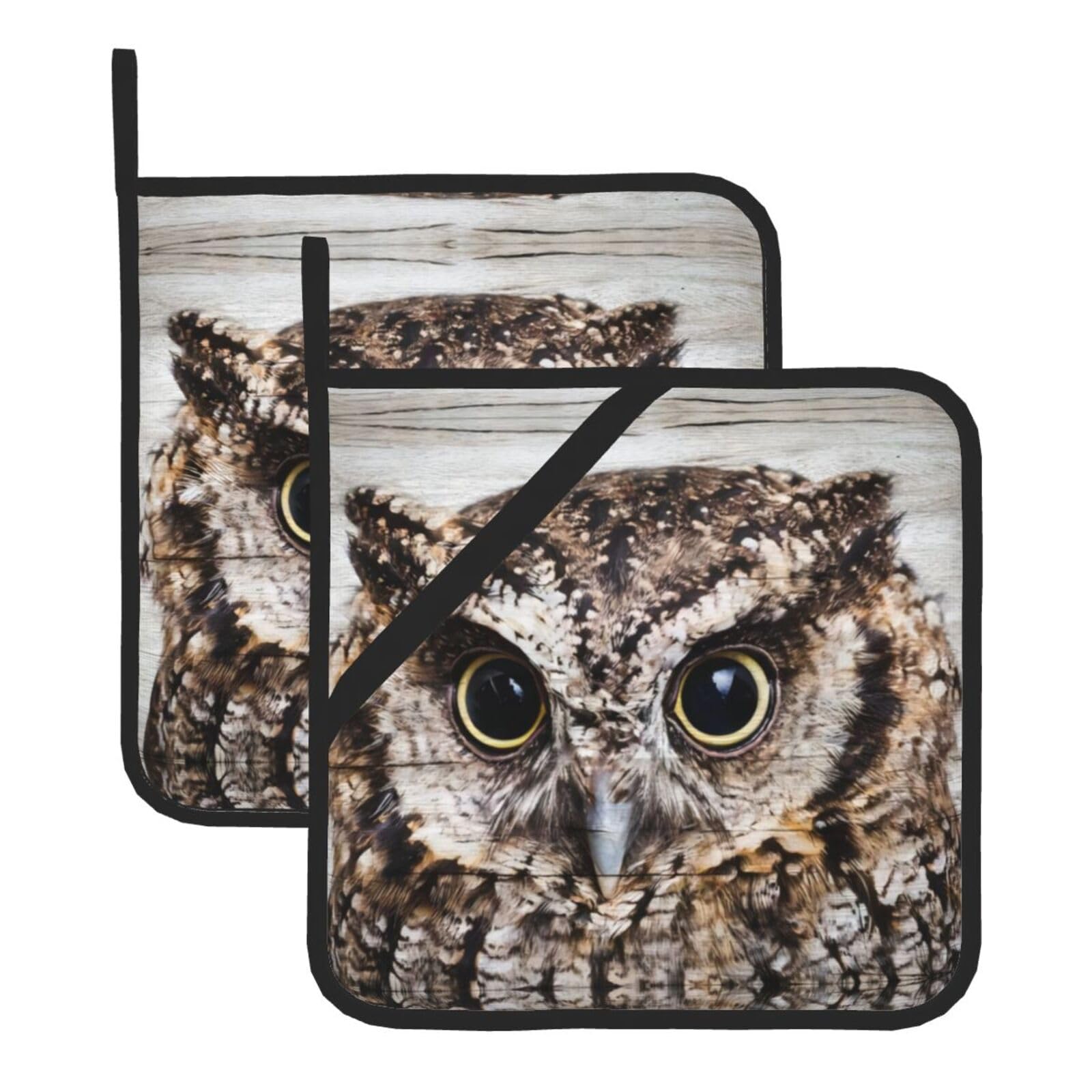 YYHHAOFA Owl Birds Prints Square Hot Pot Pads - Waterproof Kitchen Throw Layers for Countertop, Oven & Grill - Durable Heat Resistant Pads with Hanging Loop (2-Pack)