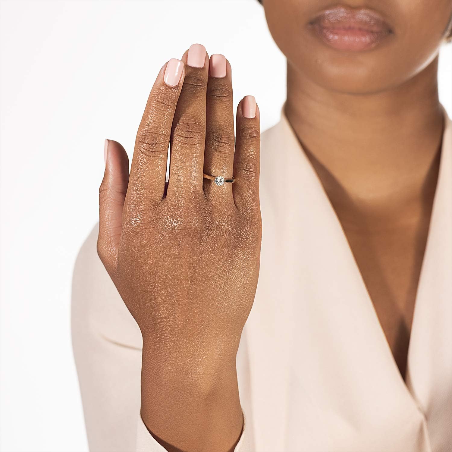 Charles & Colvard Created Moissanite 5mm Round Cut Engagement Ring for Women | 0.5 cttw DEW | Lab Grown | Solid 14K Yellow Gold