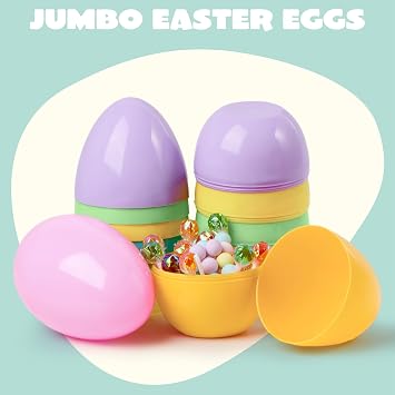 JOYIN 6 Pcs Large Pastel Easter Eggs, 6 Inches Jumbo Plastic Eggs Fillable for Easter Themed Hunt Colorful Basket Stuffers Fillers Filling Treats Party Favor Classroom Prize Supplies