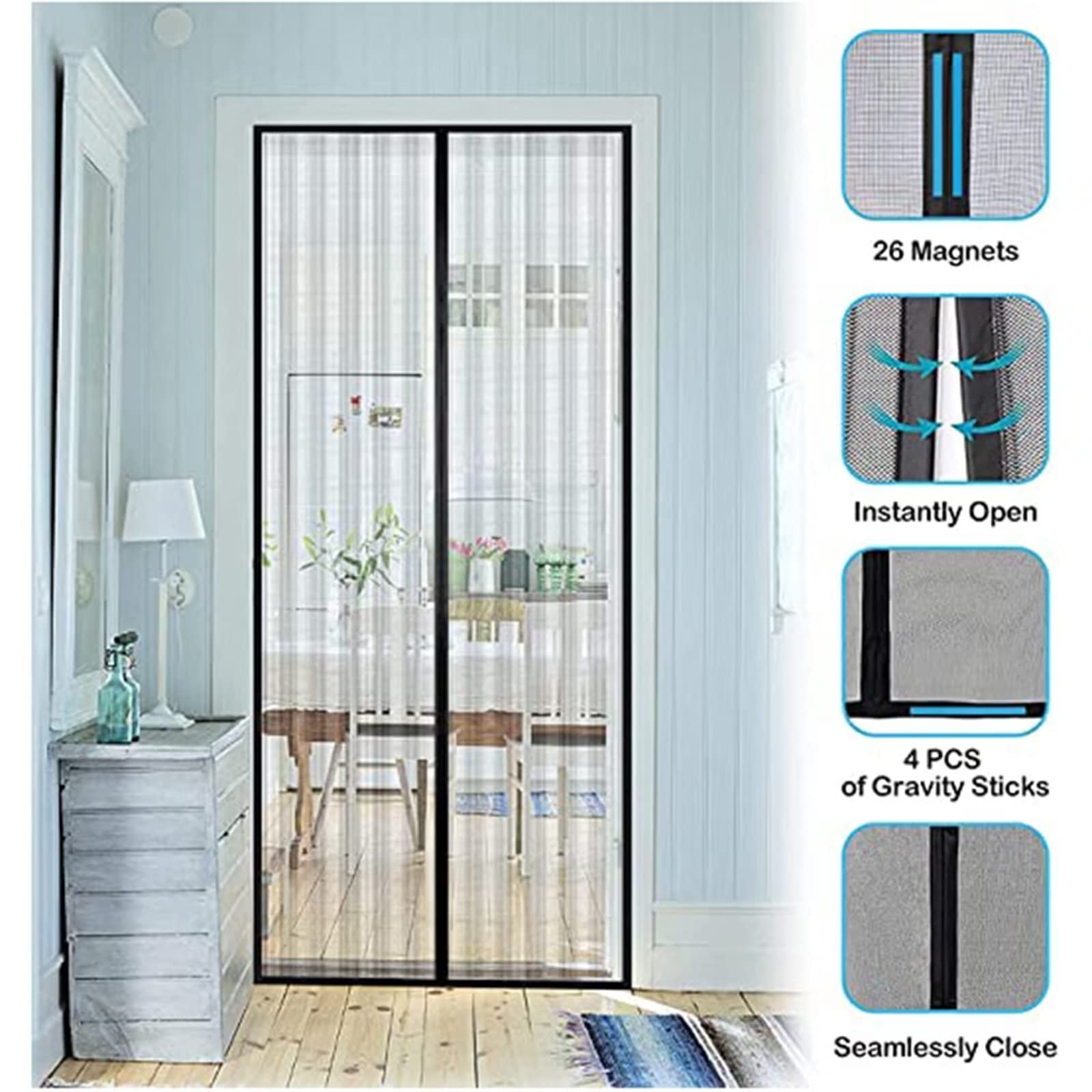 Zanzariera Magnetica Per Porte 110x210 Cm - Apertura Laterale, Rete Microforata, Con Nastro Adesivo 3M - Foto 13