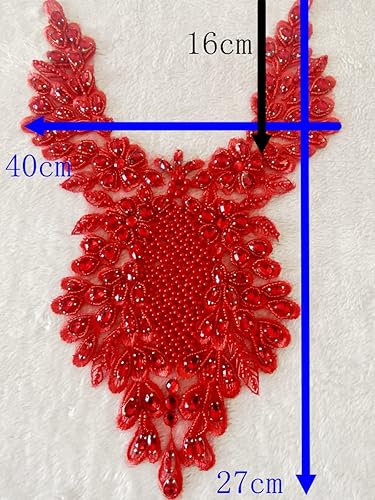 Miniatura 5 de Piedras de imitación hechas a mano apliques de encaje de costura a mano parches de recorte para vestido ropa falda escote accesorios (verde profundo)