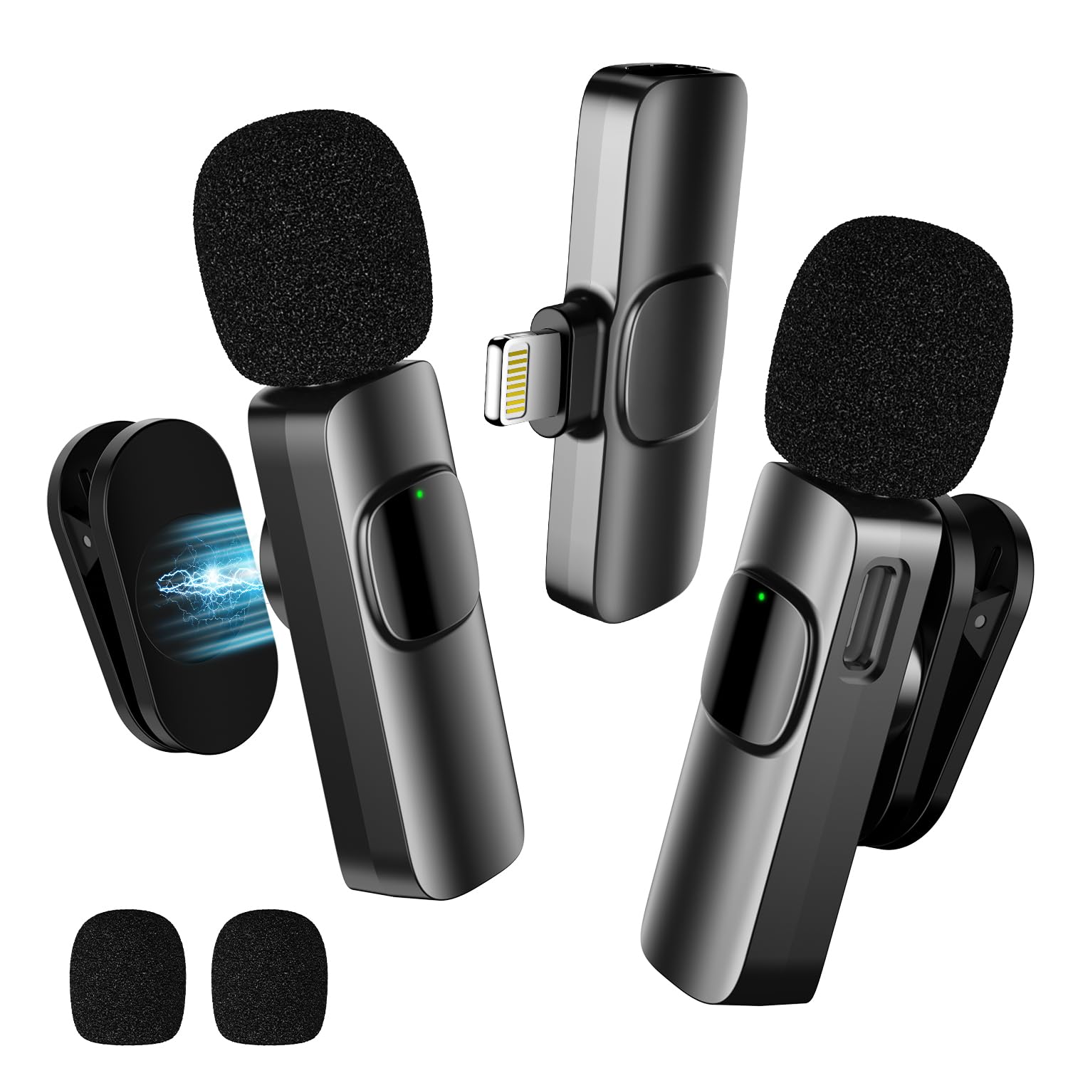 BYbrutek Upgraded 2-Pack Lavalier Wireless Microphones for iPhone and iPad Mini Microphone for Video Recording Podcasts