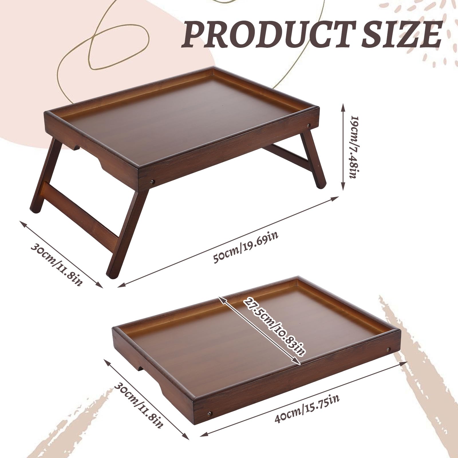 DAJAVE 2 bandejas de cama para comer, bandeja de desayuno con patas plegables, bandejas de bambú para sofá, comer, trabajar, se utiliza como bandejas de escritorio para aperitivos
