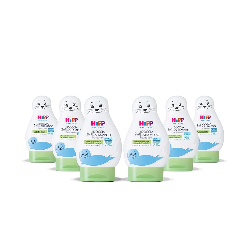Immagine del prodotto HiPP Baby Care - Doccia Shampoo per Bambini a Forma di Simpatica Foca, Deterge con Delicatezza Corpo e Capelli, pH Neutro, con Estratto di Mandorle Bio, 6 Flaconi da 200 ml