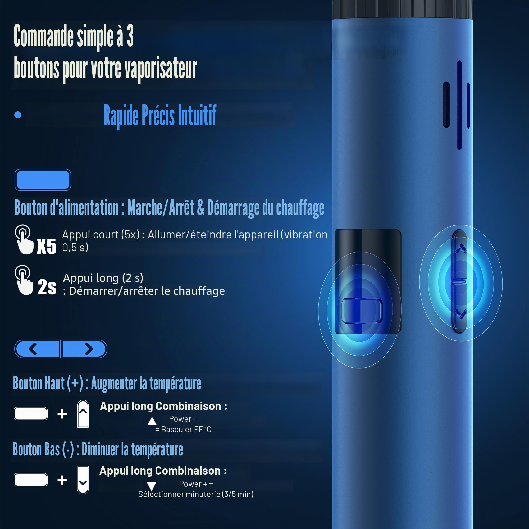 Yocan HIT Vaporisateur herbes sèches avec contrôle de la température de 93 à 249 °C et chambre de chauffage en céramique, Vaporisateur Cannabis portable, batterie 1400 mAh (bleu foncé)