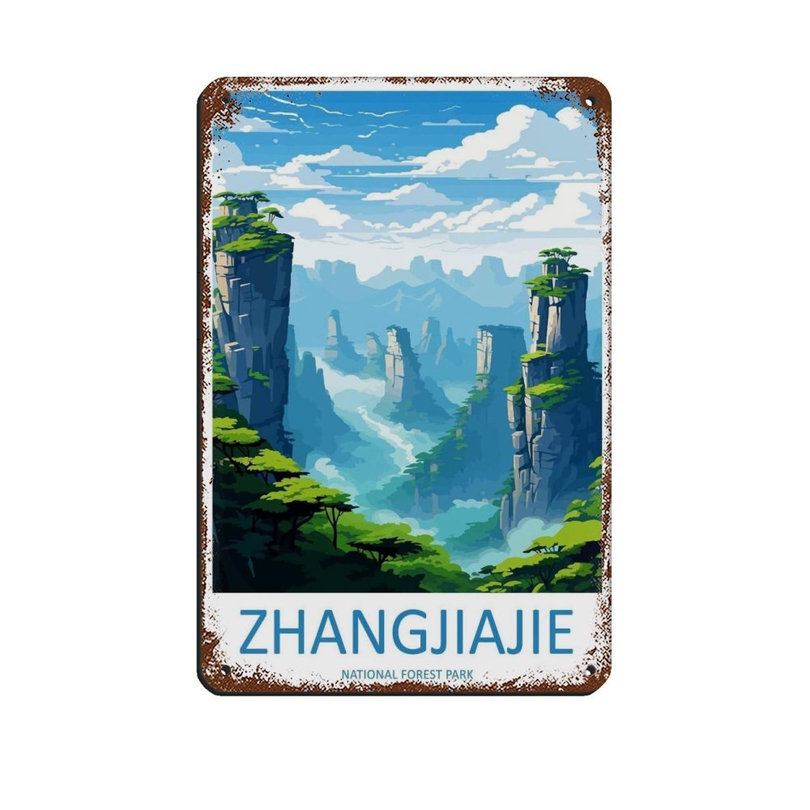 Zhangjiajie Travel Art China Zhangjiajie Gift (2) Retro Poster Metal Tin Sign Chic Art Retro Iron Painting Bar People Cave Cafe Family Garage Poster Wall Decoration 8x12inch(20x30cm)