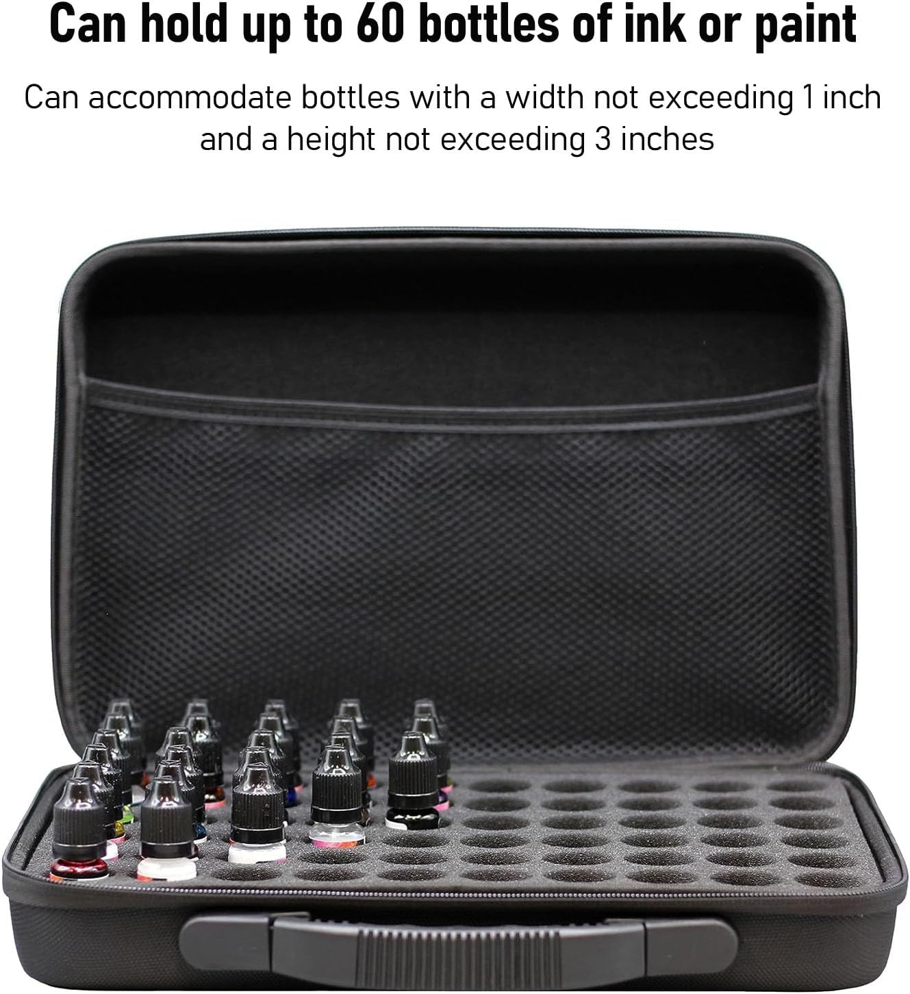 60 Bottle Model Paint Storage Case, Mini Paint Holder Fits up to 60 Bottles 5ml 10ml 15ml Oils Storage Organizer with Inner Storage Pocket, Hard Shell Exterior Miniature Craft