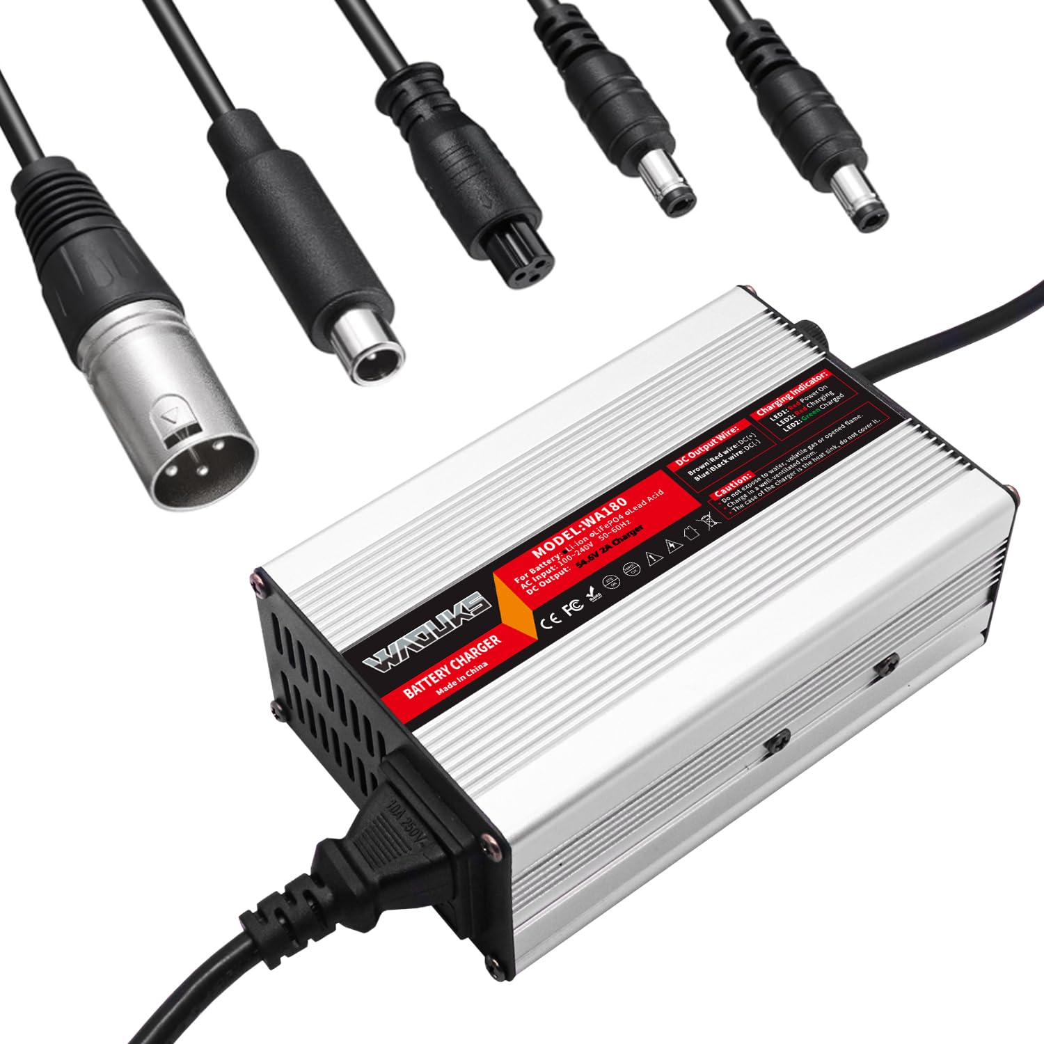 54.6V 2A Charger 48V Lithium Battery Charger with 5 Plugs Plug Connector Used for 13S 48V Li-ion Battery Pack Fast Charger