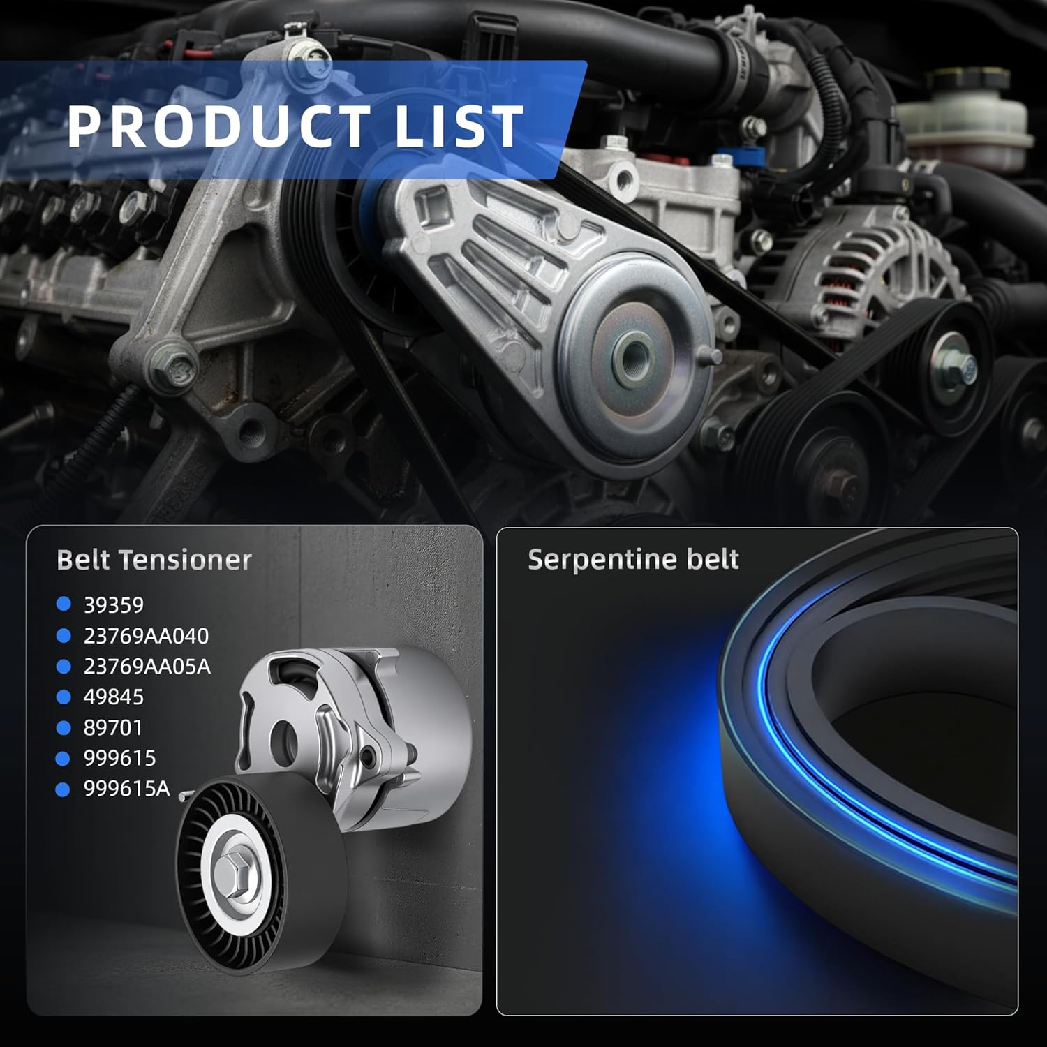 Belt Tensioner Serpentine Belt Kit for Subaru WRX H4 2.0L 2015-2019, for Forester H4 2.0L 2014-2018, 39359, 23769AA040, 23769AA05A, 49845, 89701, 999615, 999615A