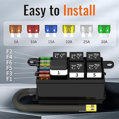 Miniatura 3 de Caja de fusibles de 12 V, caja de fusibles de relé impermeable automotriz de 6 vías, panel de relé precableado con 6 relés y 6 fusibles de hoja