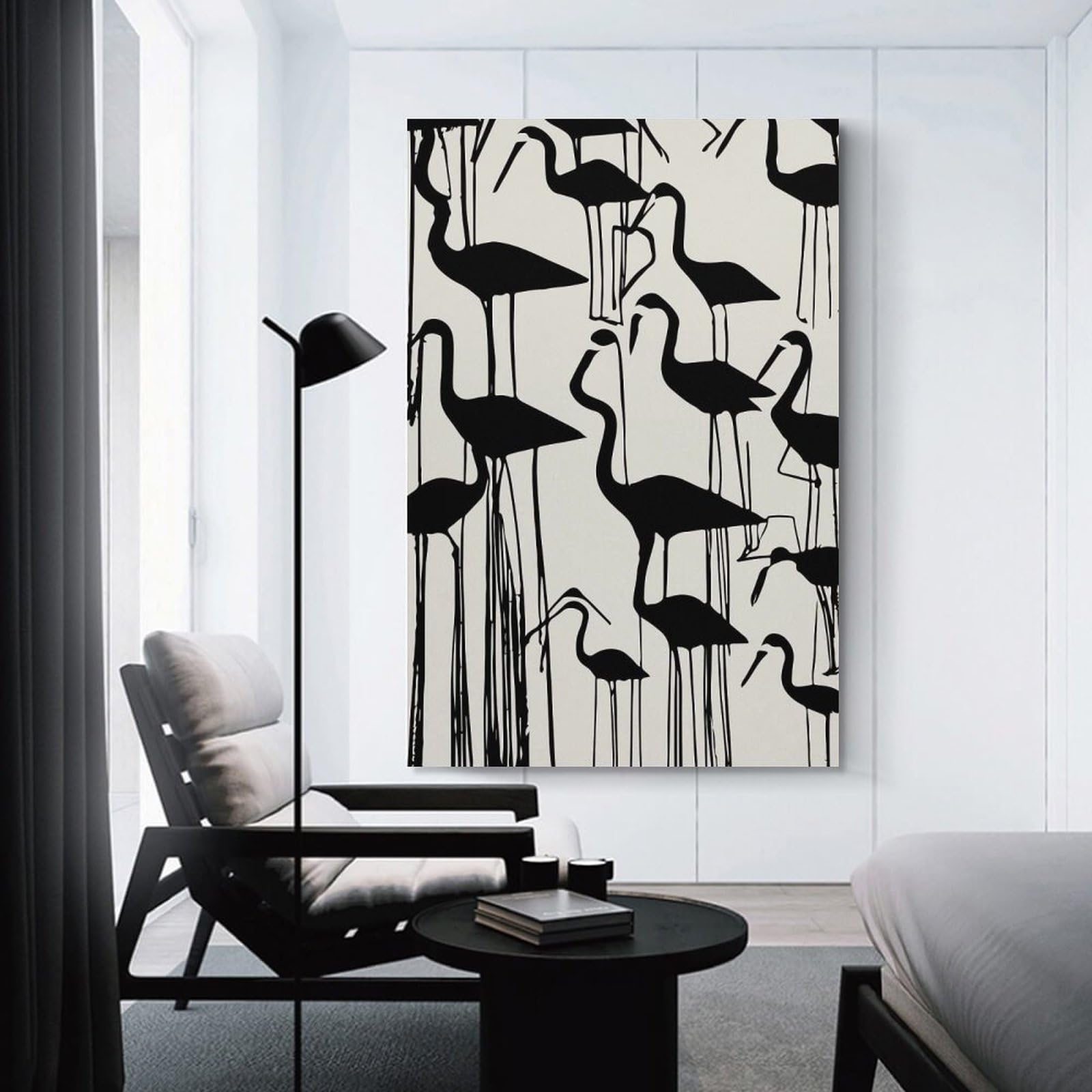 Junmoney Decorative Canvas Print Black Ink Cranes, 24x36inch(60x90cm), for Office, Study Or Home Workspace, Decorative Artwork for Productive Spaces
