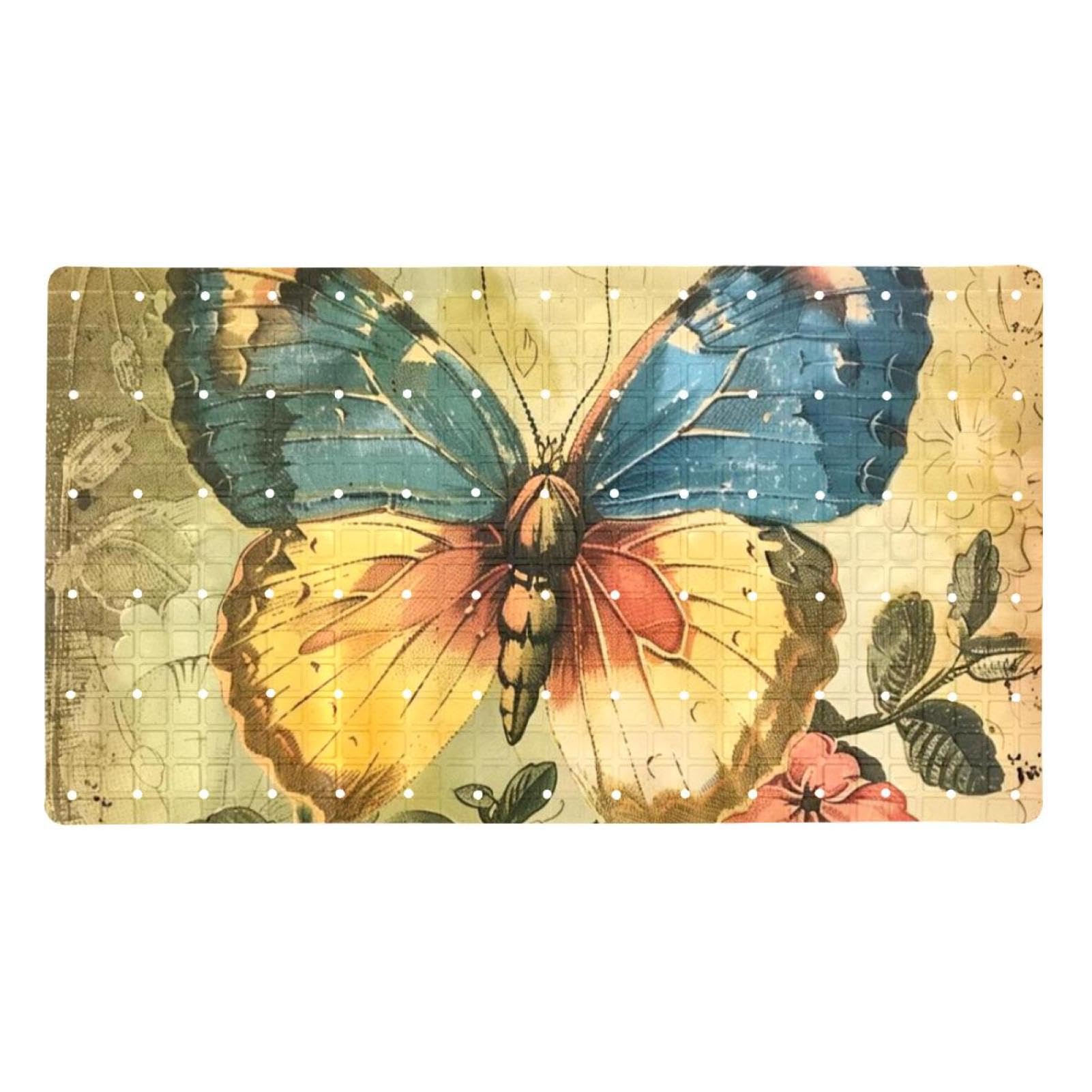 Tapete de baño de mariposa vintage largo y antideslizante para la ducha familiar