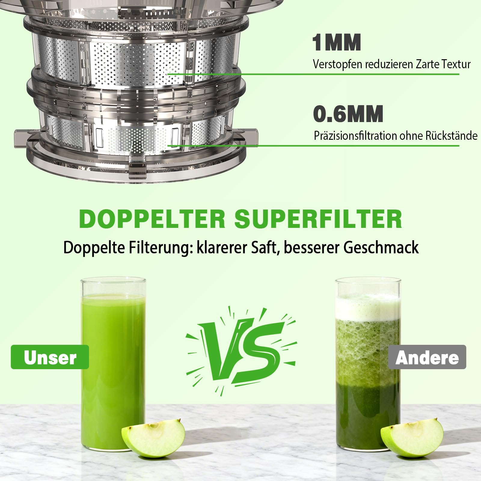Entsafter mit 135MM Extra Großem Einfüllschacht, ohne Vorschnitt, Entsafter für Gemüse und Obst