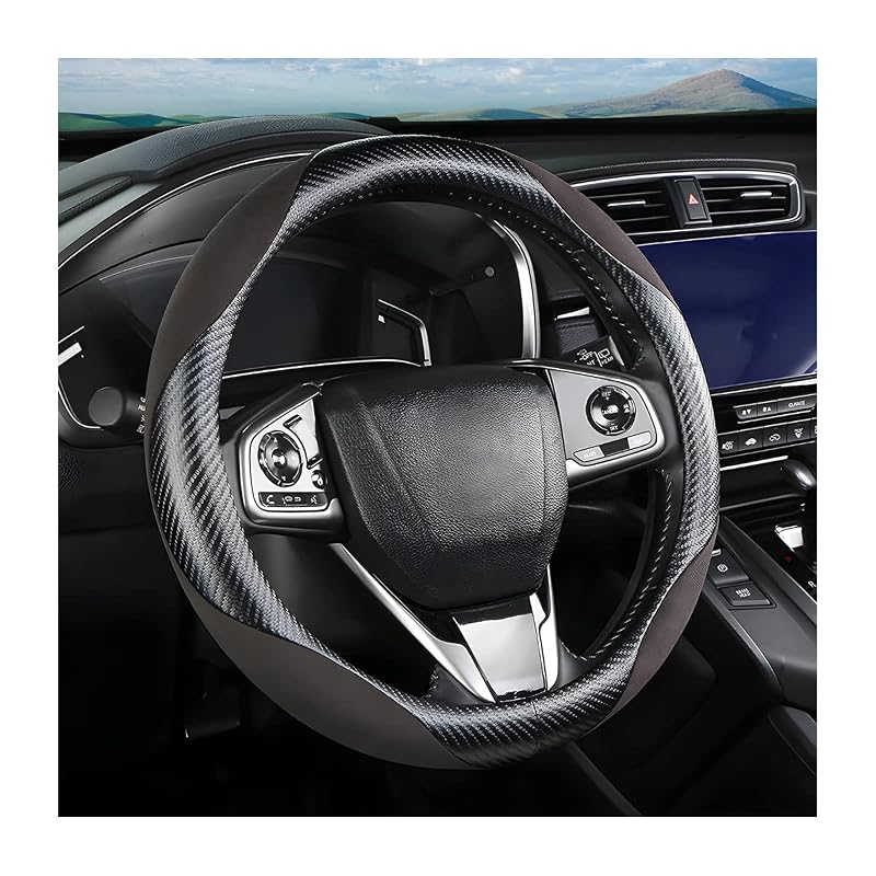 Capa para Volante Automotivo Moly Magnolia em Fibra de Carbono Preto/Cinza, 38,1 cm (15 pol.)