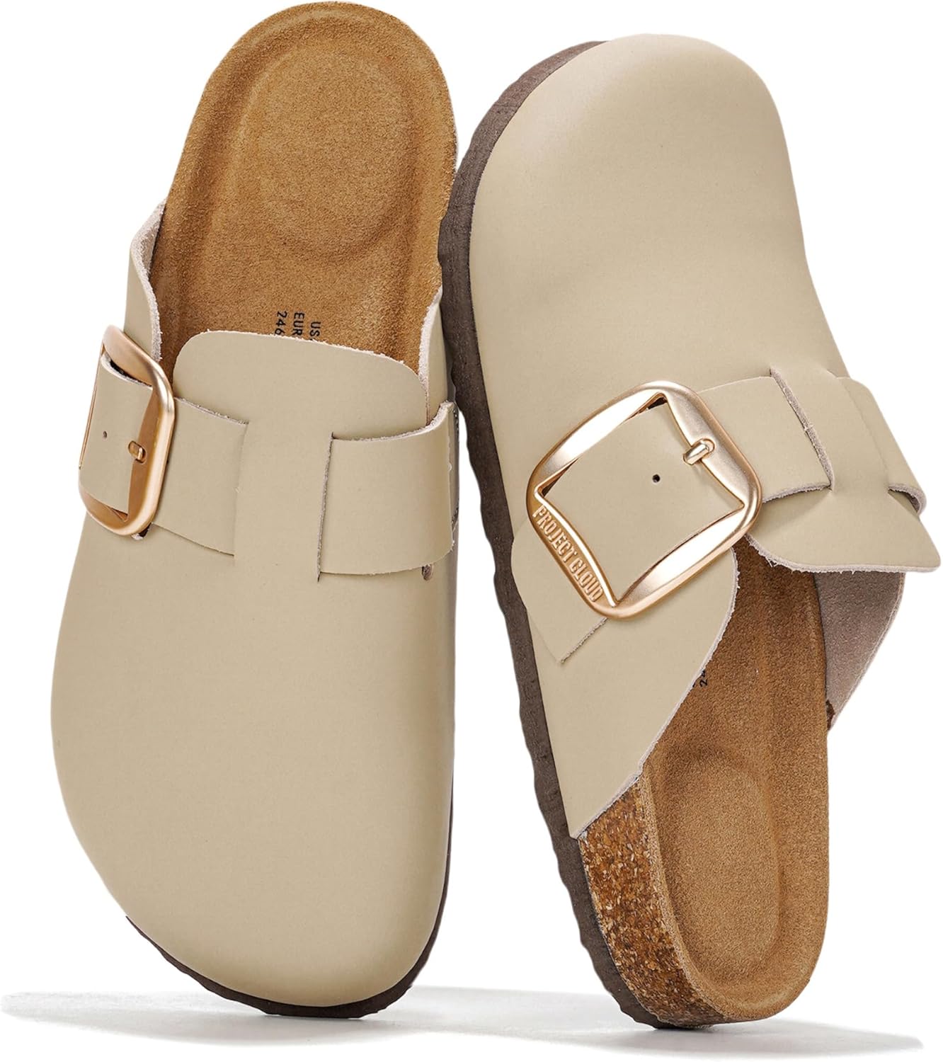Project Cloud Genuine Leather Clogs for Women Shoes - Memory Foam Insole, Non-Slip & Natural Cork Footbed Arch Support Big Buckle Womens Clogs and Mules for Women Footwear (Manchester)