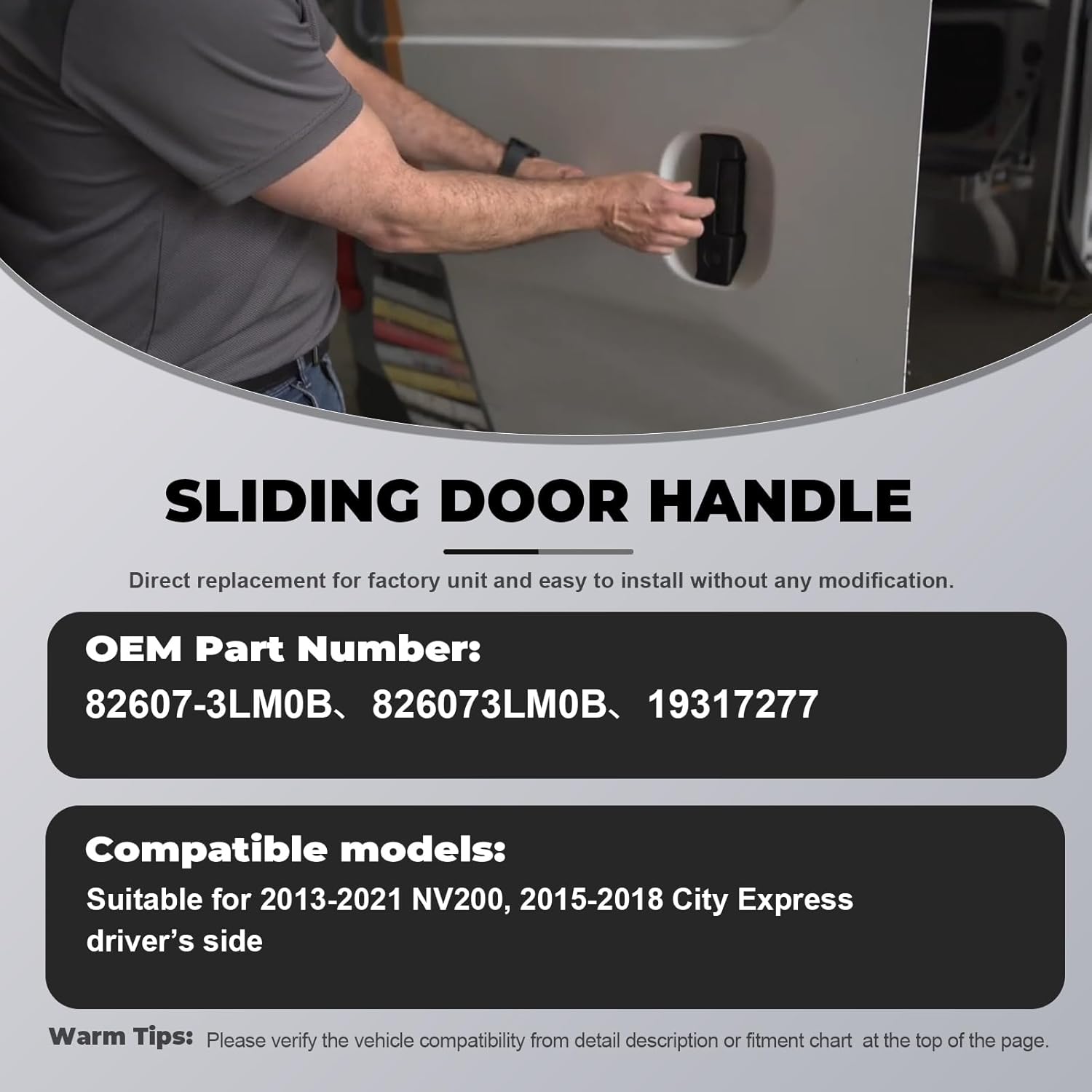 Driver Exterior Slide Door Handle for 2013-2021 NV200 & 2015-2018 City Express, Exterior Rear Left Side w/Keyhole 826073LM0B 157619 Sliding Outer Door Hanlde Part