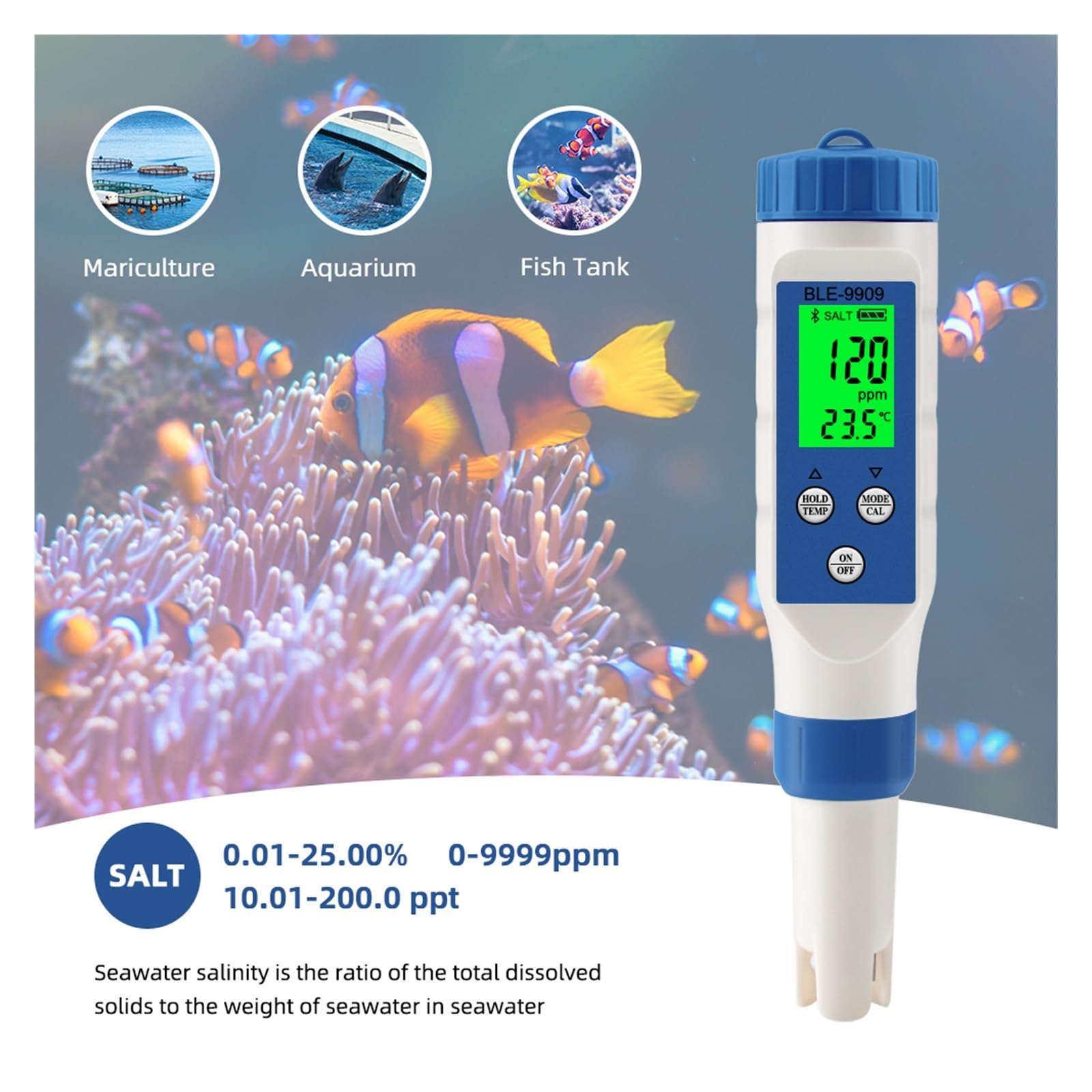 Tester PH Acqua Qualità PH EC TDS TEMP Misuratore di salinità Tester digitale della qualità dell'acqua potabile Monitor online intelligente Controllo APP for piscina dell'acquario(PH EC TDS Temp)