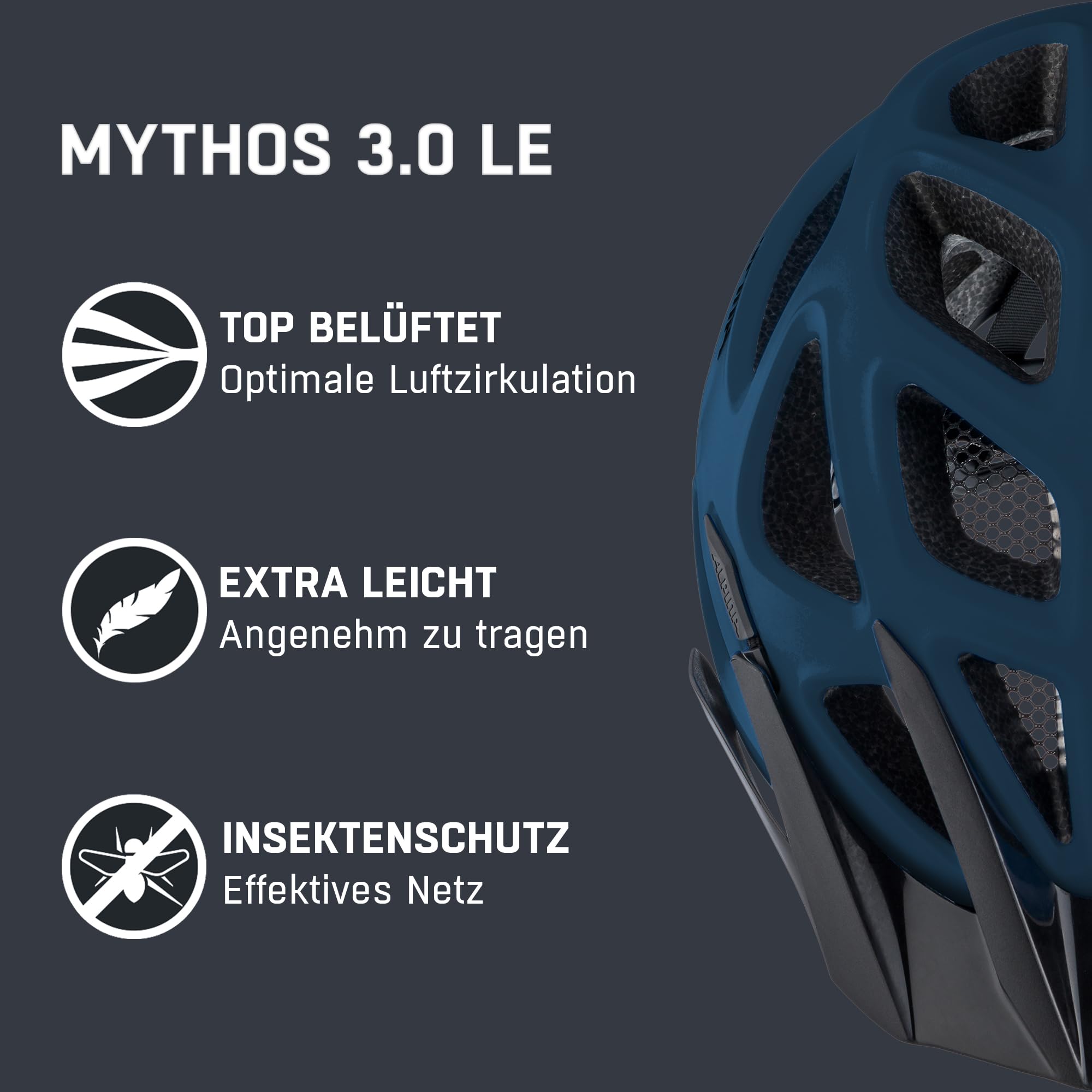 ALPINA Mythos 3.0 L.E. Lekki, dobrze wentylowany kask rowerowy dla dorosłych, indywidualnie dopasowany, optymalny komfort i ochrona, NAV Blue Bla Matt, 52-57