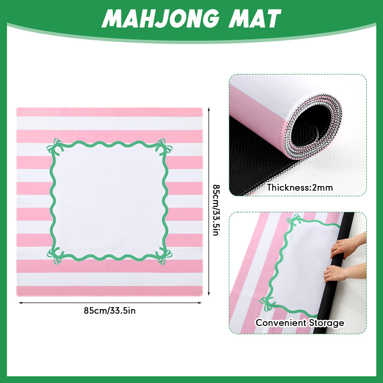 Dunzy Tapete Mahjong de 33 x 33 pulgadas con bolsa de transporte antideslizante para reducción de ruido, tapete de goma para juegos de mesa Mahjong, accesorios de regalo para juegos de mesa de póquer