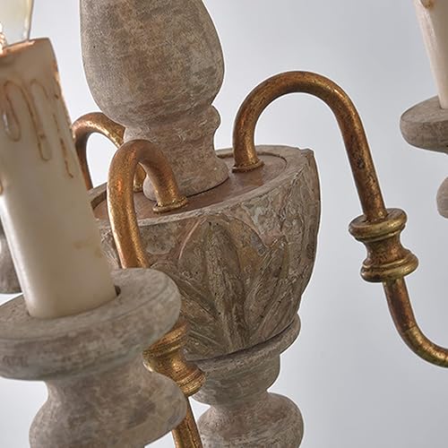 Miniatura 5 de Lámpara de araña de interior, Colgante de vela de hierro forjado de estilo industrial, Lámpara de madera francesa de cuentas, Luz de gota vieja de