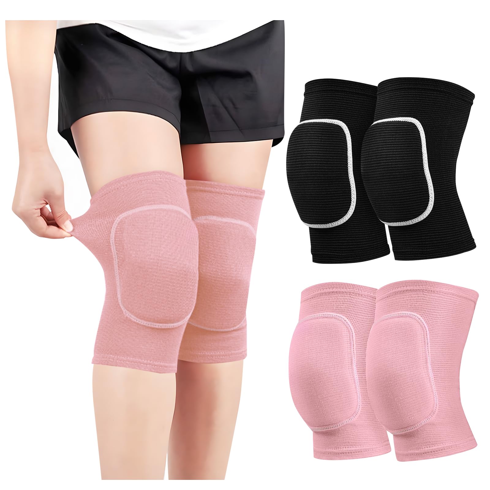 YONEEKSS 2 Pair Stretchy Knee Pads Knee Brace for Men Women Youth Soft Brace Breathable Sleeve Volleyball Football Dance Tennis Running Cycling Workout Climbing Jogging (Black and Pink, L)