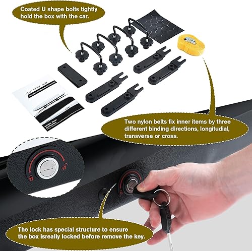 Miniatura 7 de Caja de carga para techo resistente, estilo estampado de diamante 3D, resistente a la intemperie, con cerraduras de seguridad, capacidad de 130